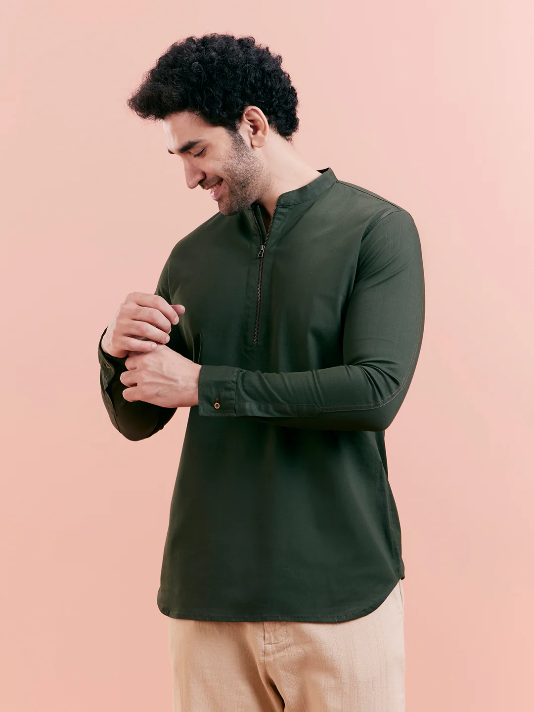 Olive Green Denim Short Kurta - Image 7