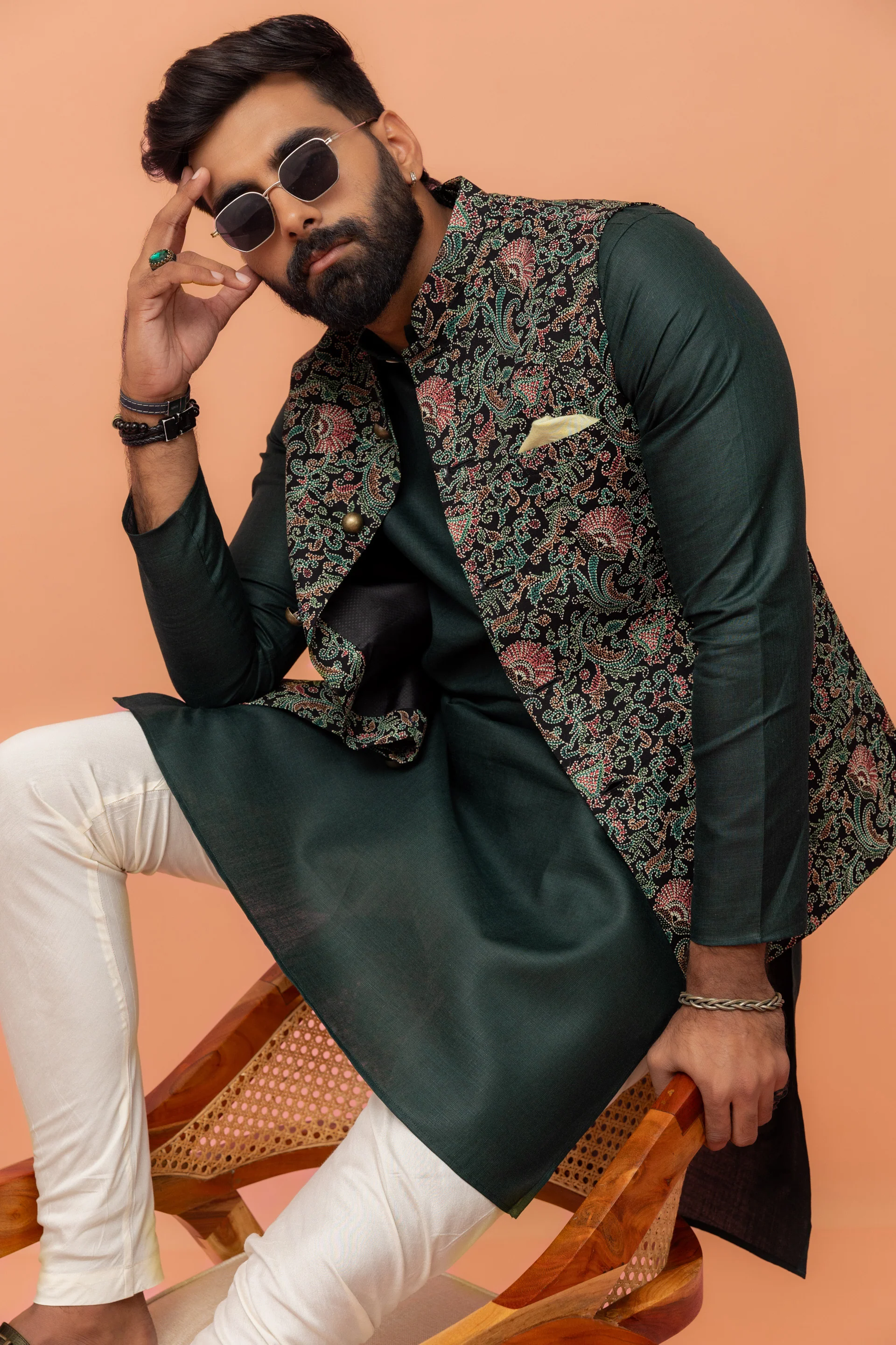 Black Multi-Color Printed Nehru Jacket - Image 8