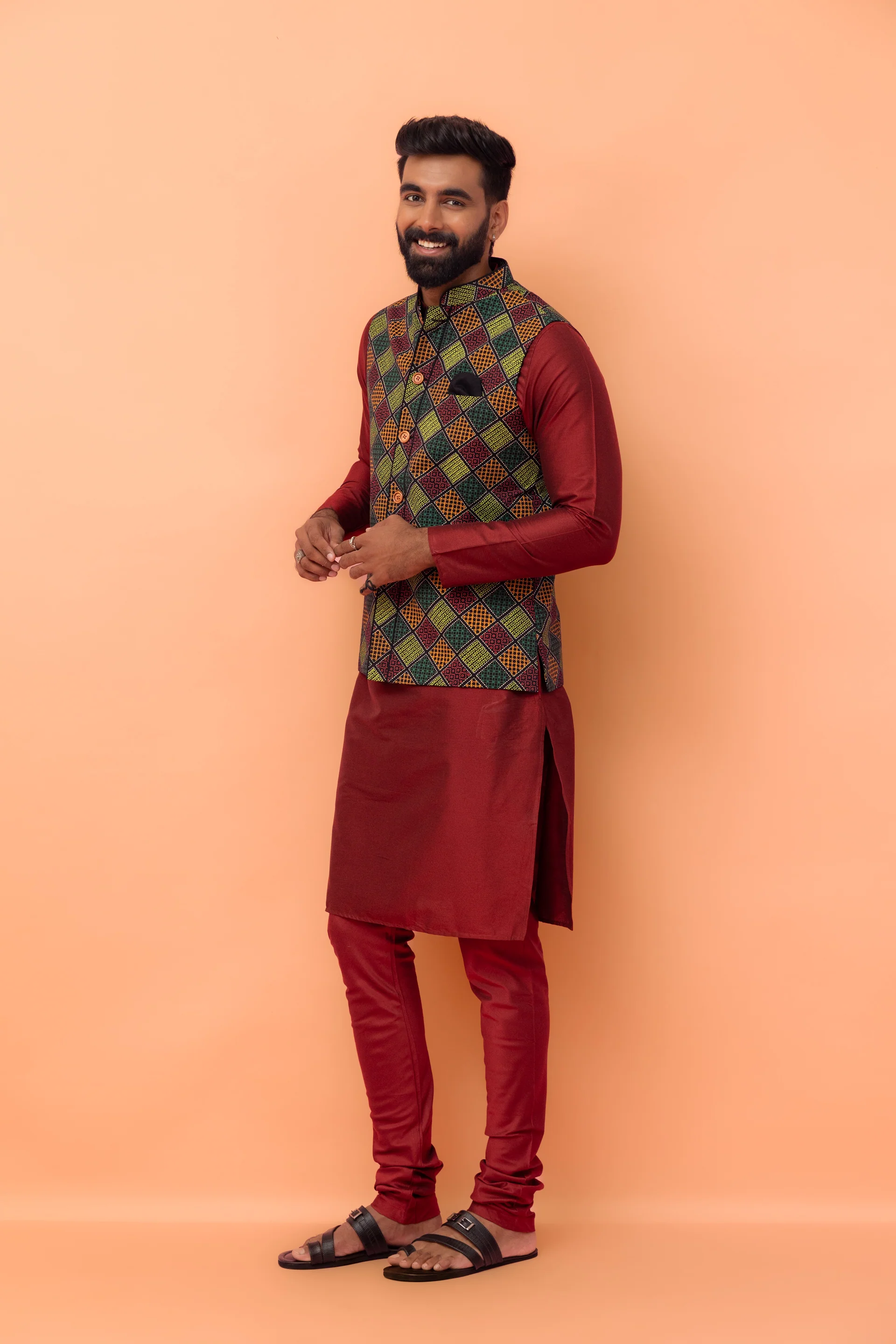 Multicolor Geometric Printed Nehru Jacket - Image 3
