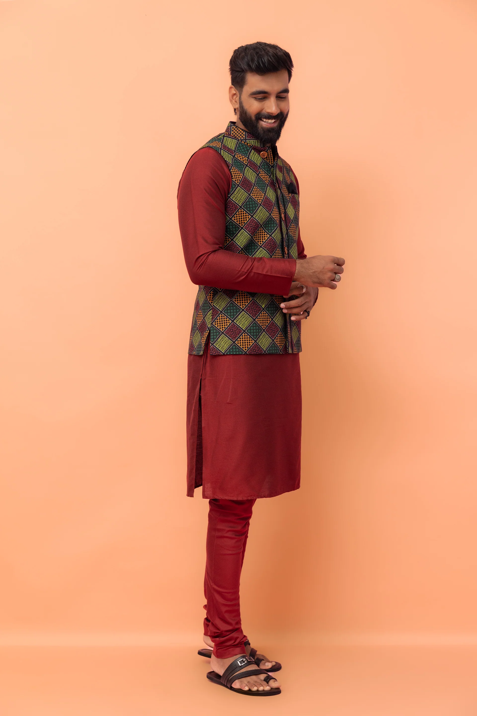Multicolor Geometric Printed Nehru Jacket - Image 4