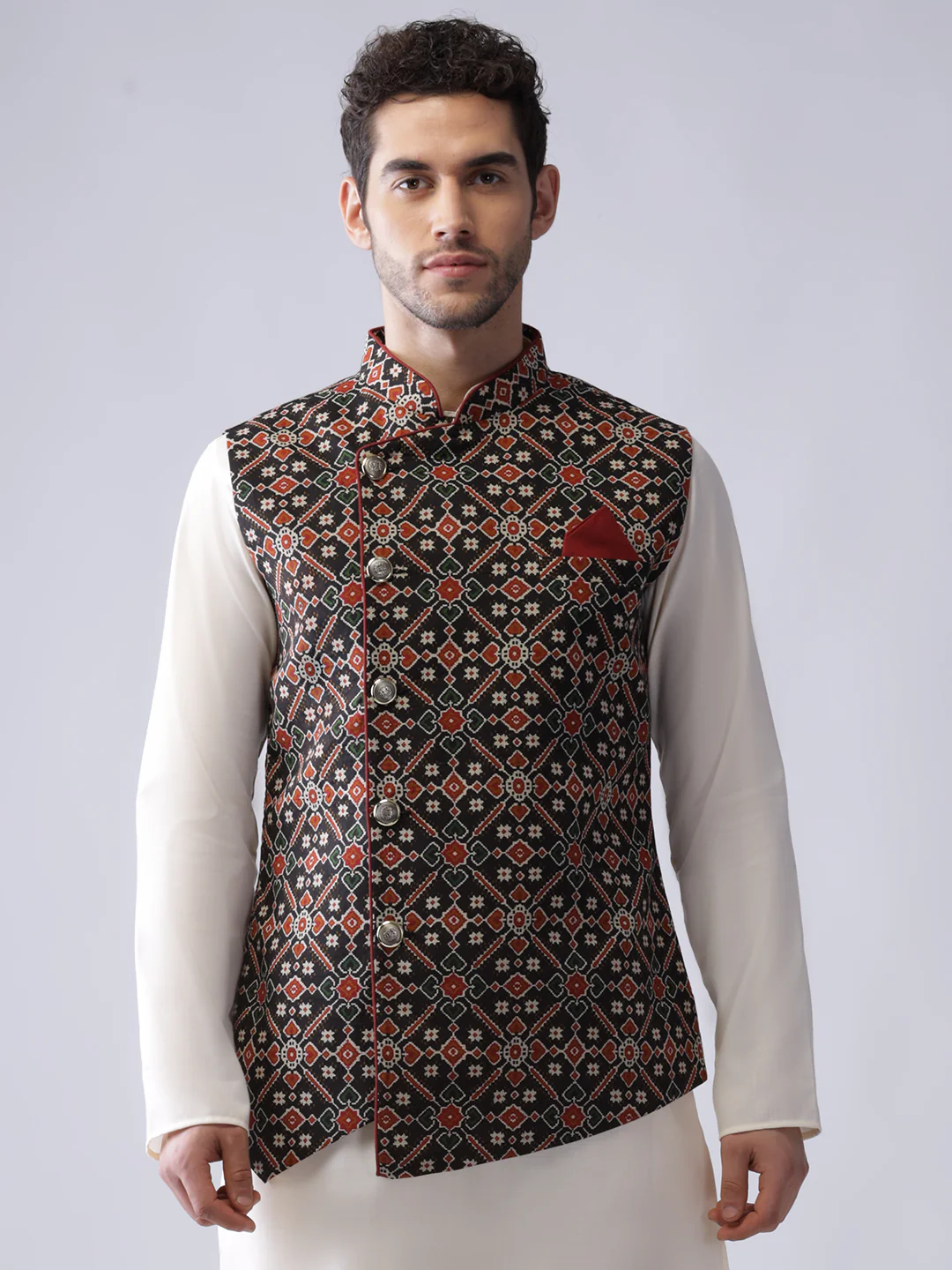 Men Black Printed Nehru Jacket