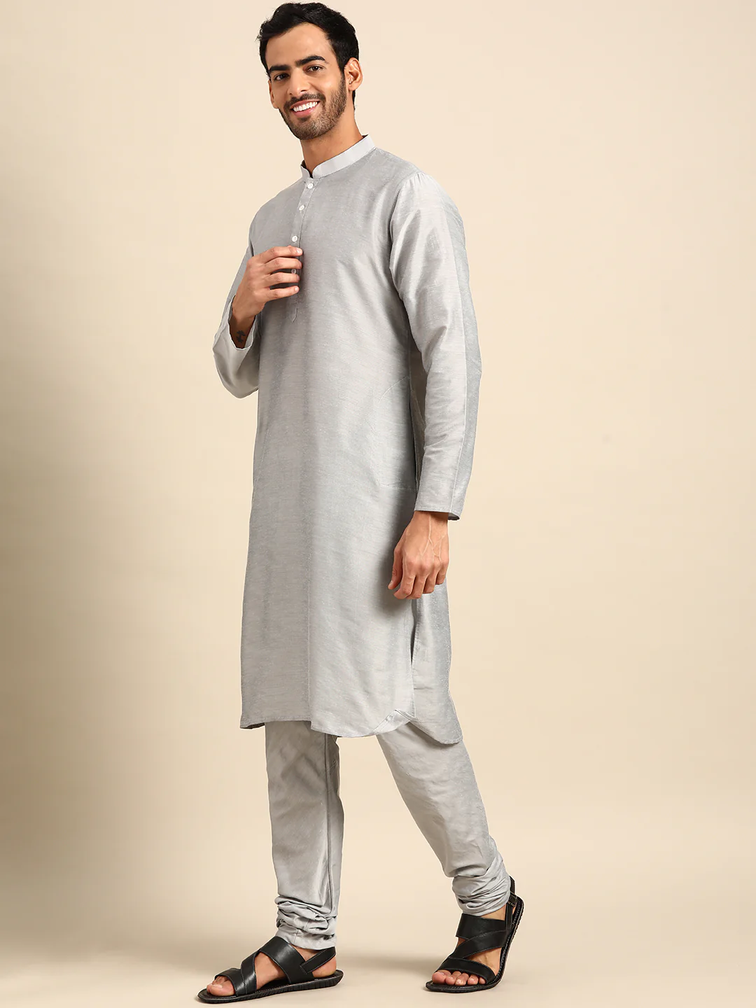 Men Turquoise Blue Nehru Jacket - Image 5