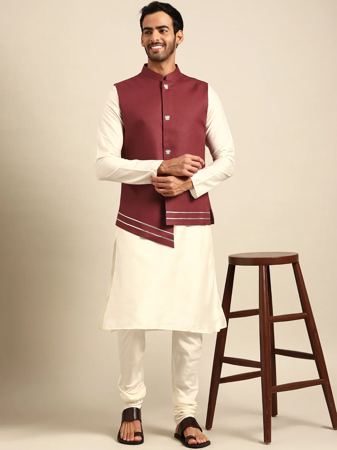 Men Maroon Nehru Jacket
