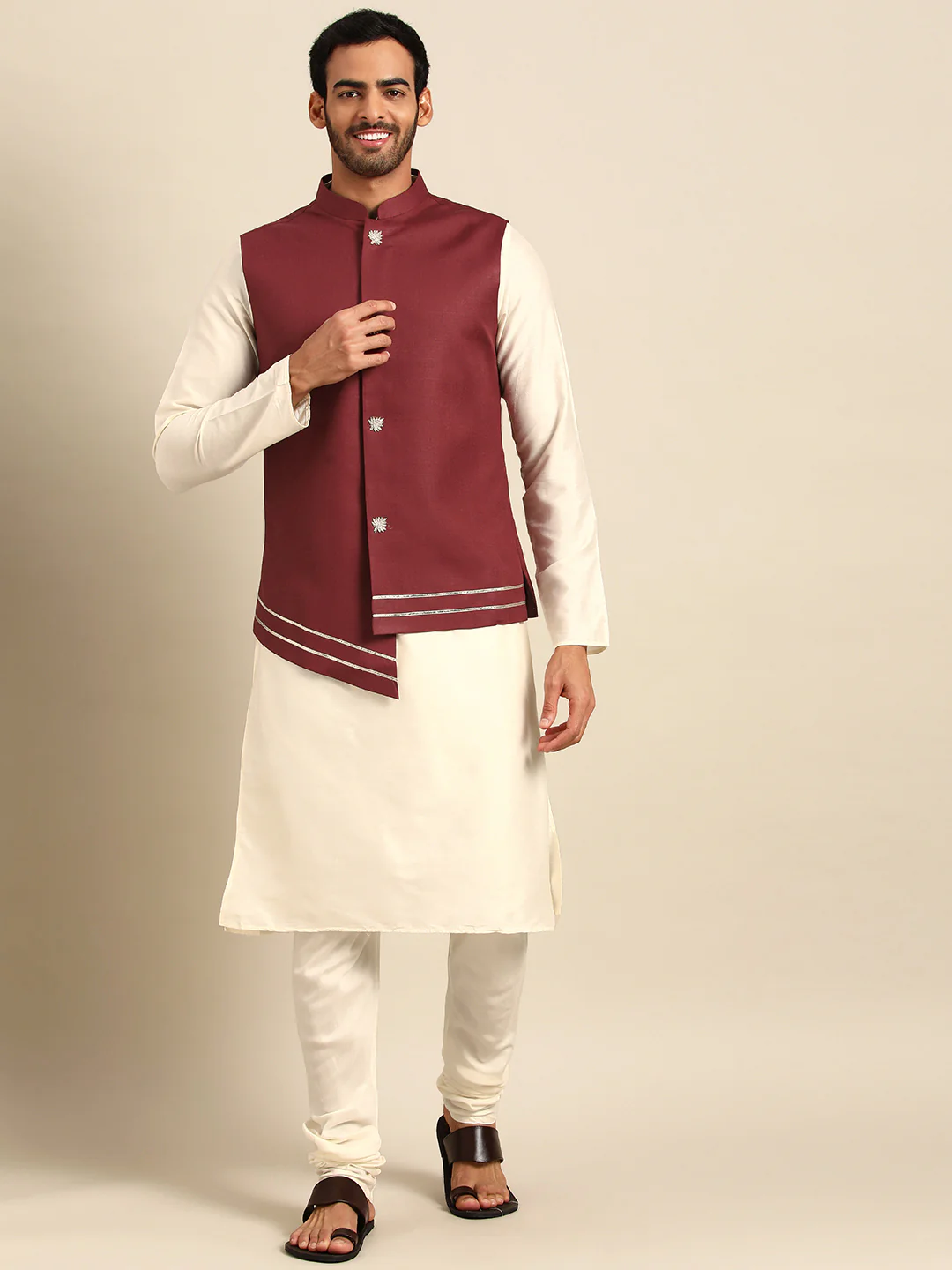 Men Maroon Nehru Jacket - Image 2