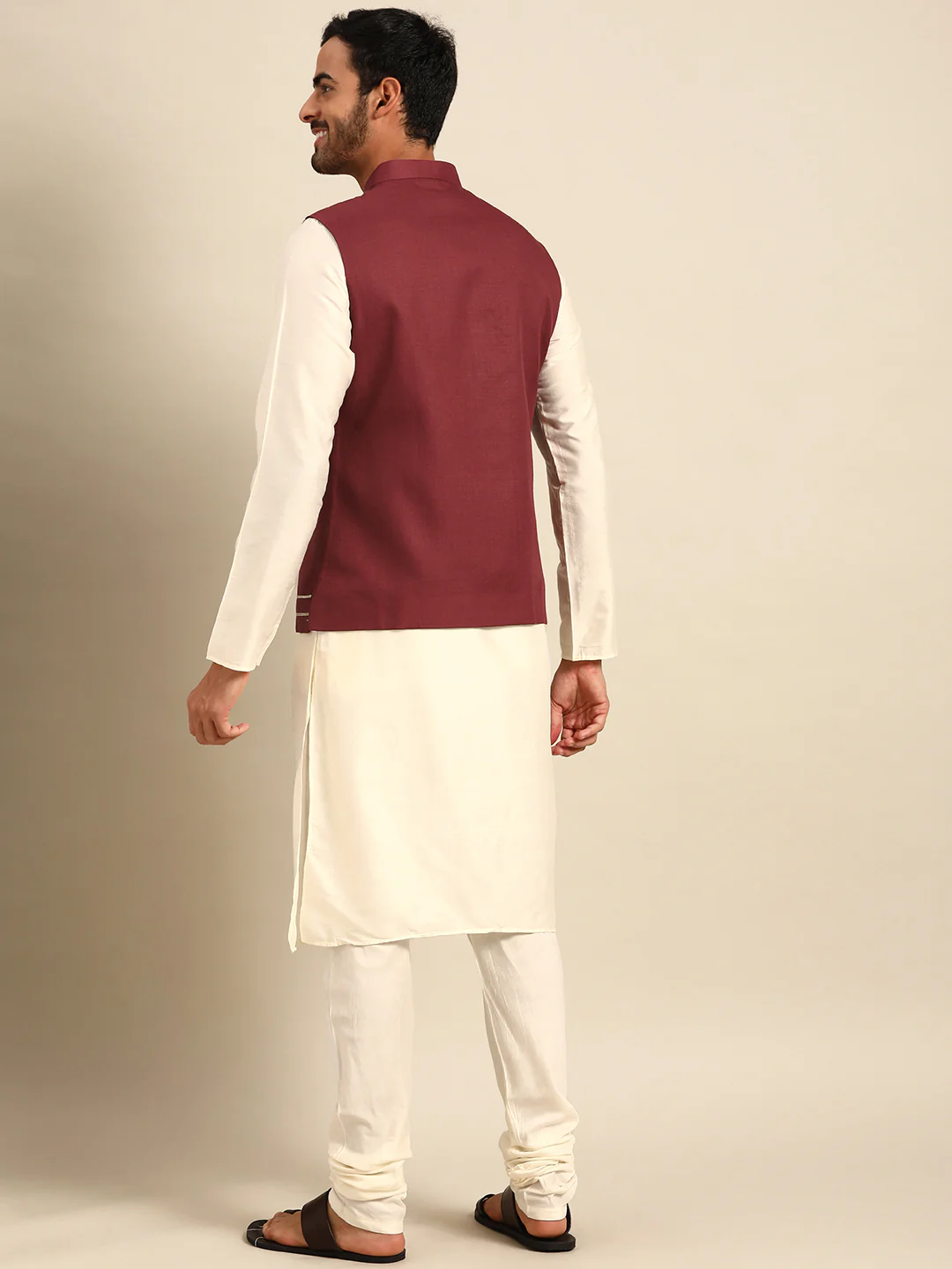Men Maroon Nehru Jacket - Image 8