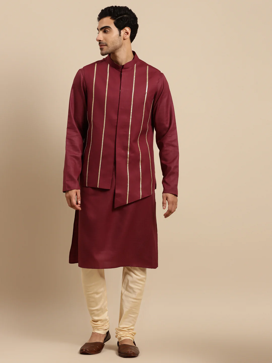 Kisah men Maroon nehru jacket (Set of 1) - Image 7