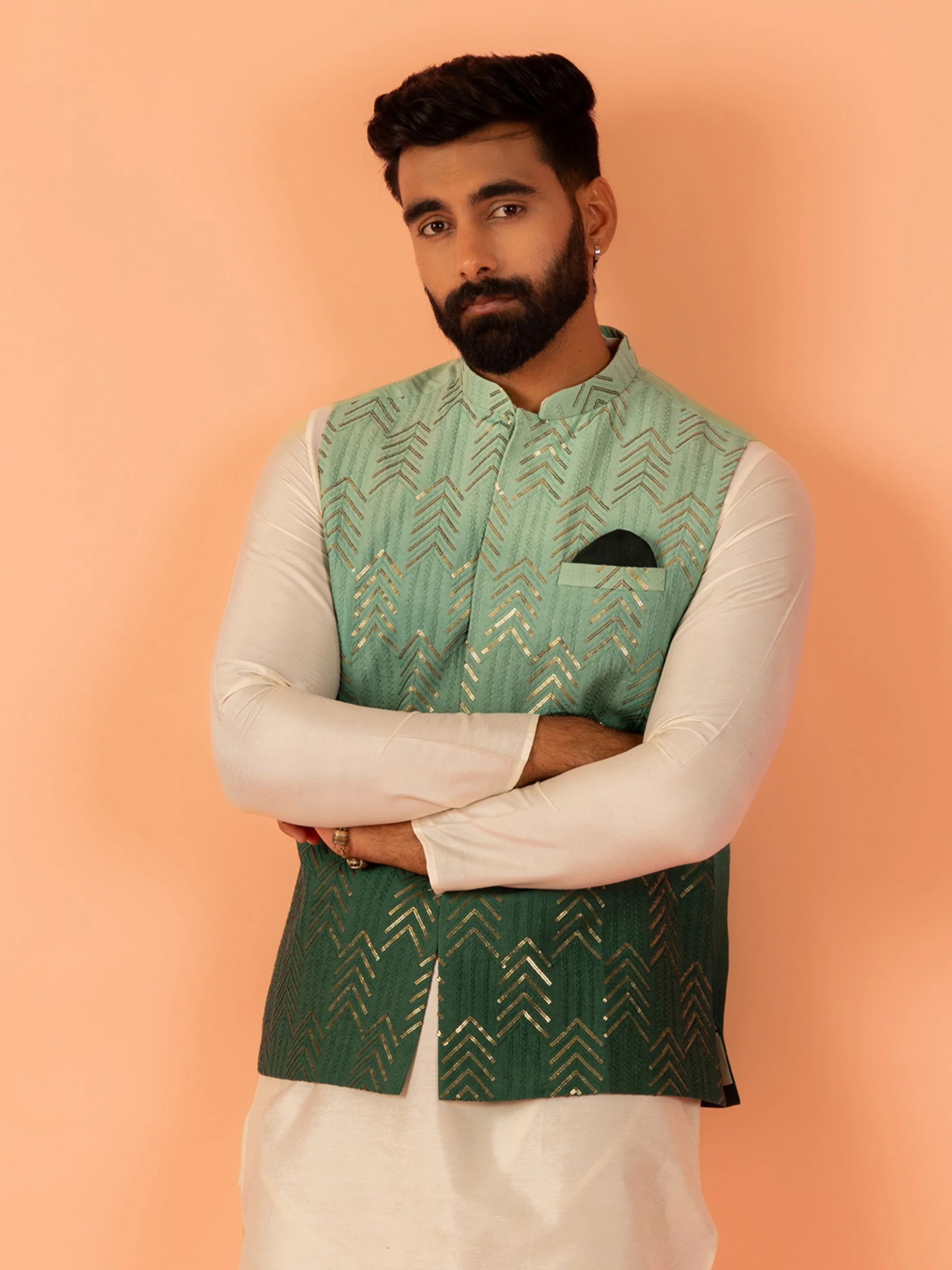 Men Green Ombre Nehru Jacket