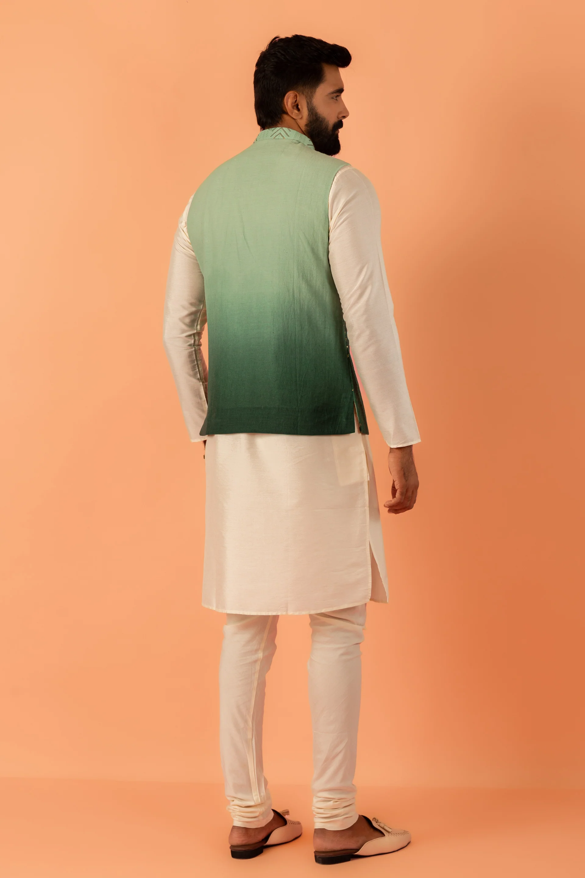 Men Green Ombre Nehru Jacket - Image 7