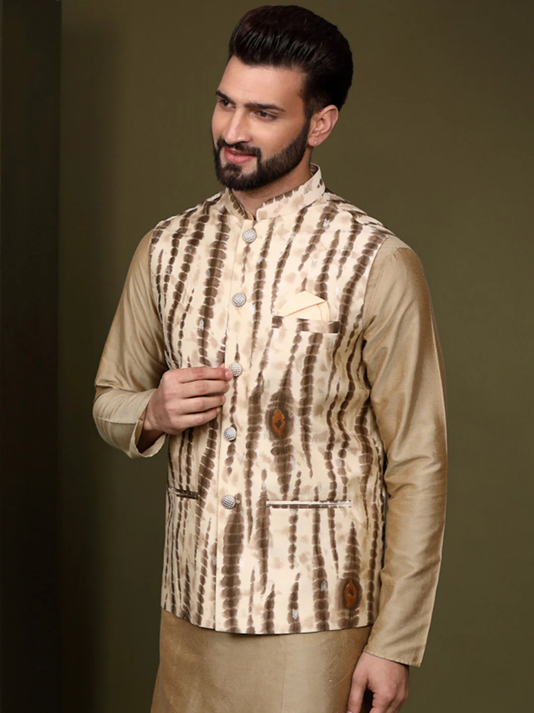 Kisah Men Cream Nehru Jacket (Set of 1) - Image 3