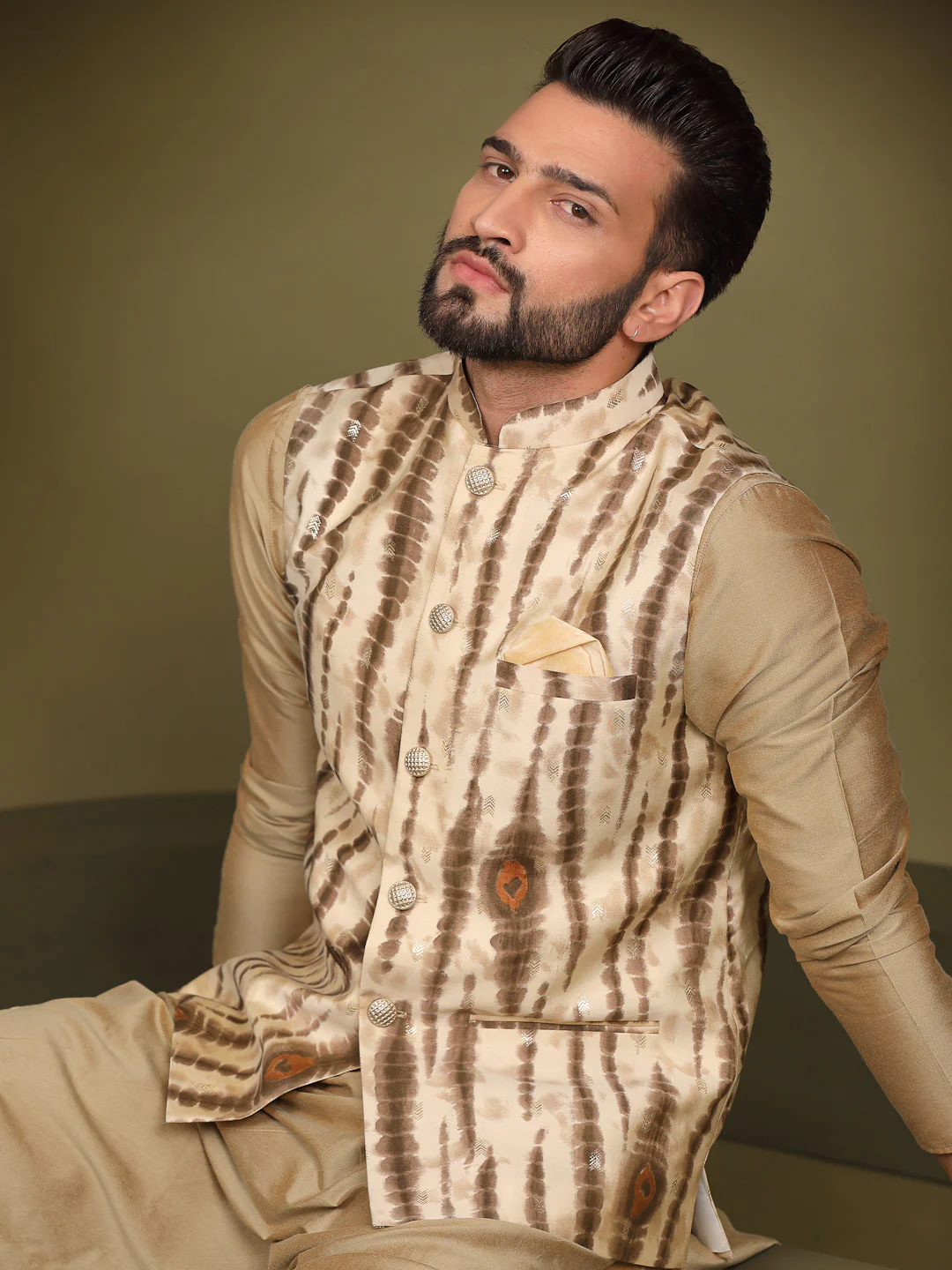 Kisah Men Cream Nehru Jacket (Set of 1) - Image 6