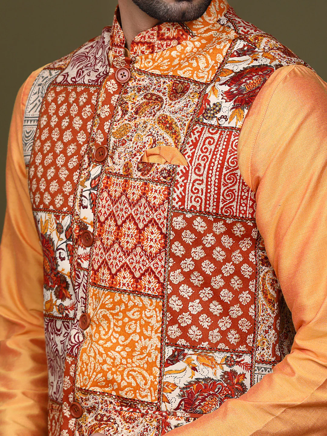 Men Multi Colour Printed Nehru Jacket - Image 5
