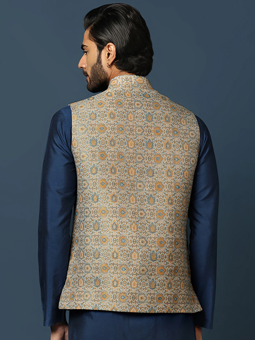 Grey Silk Blend Jacquard Nehru Jacket - Image 5