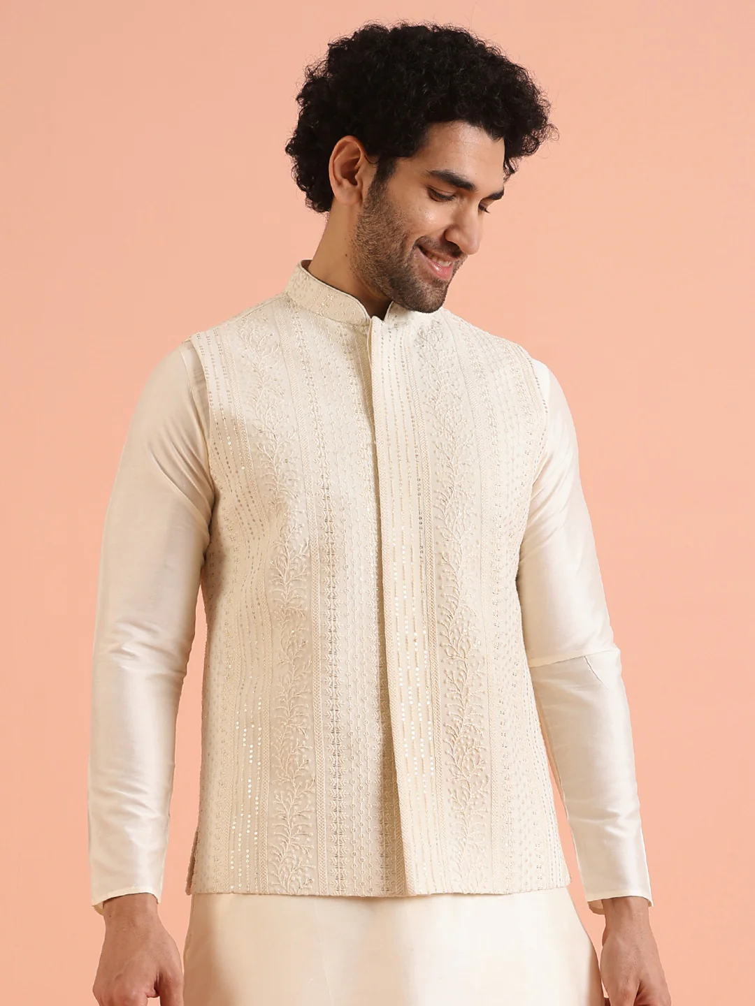 Cream Embroidered Mirror Work Jacket
