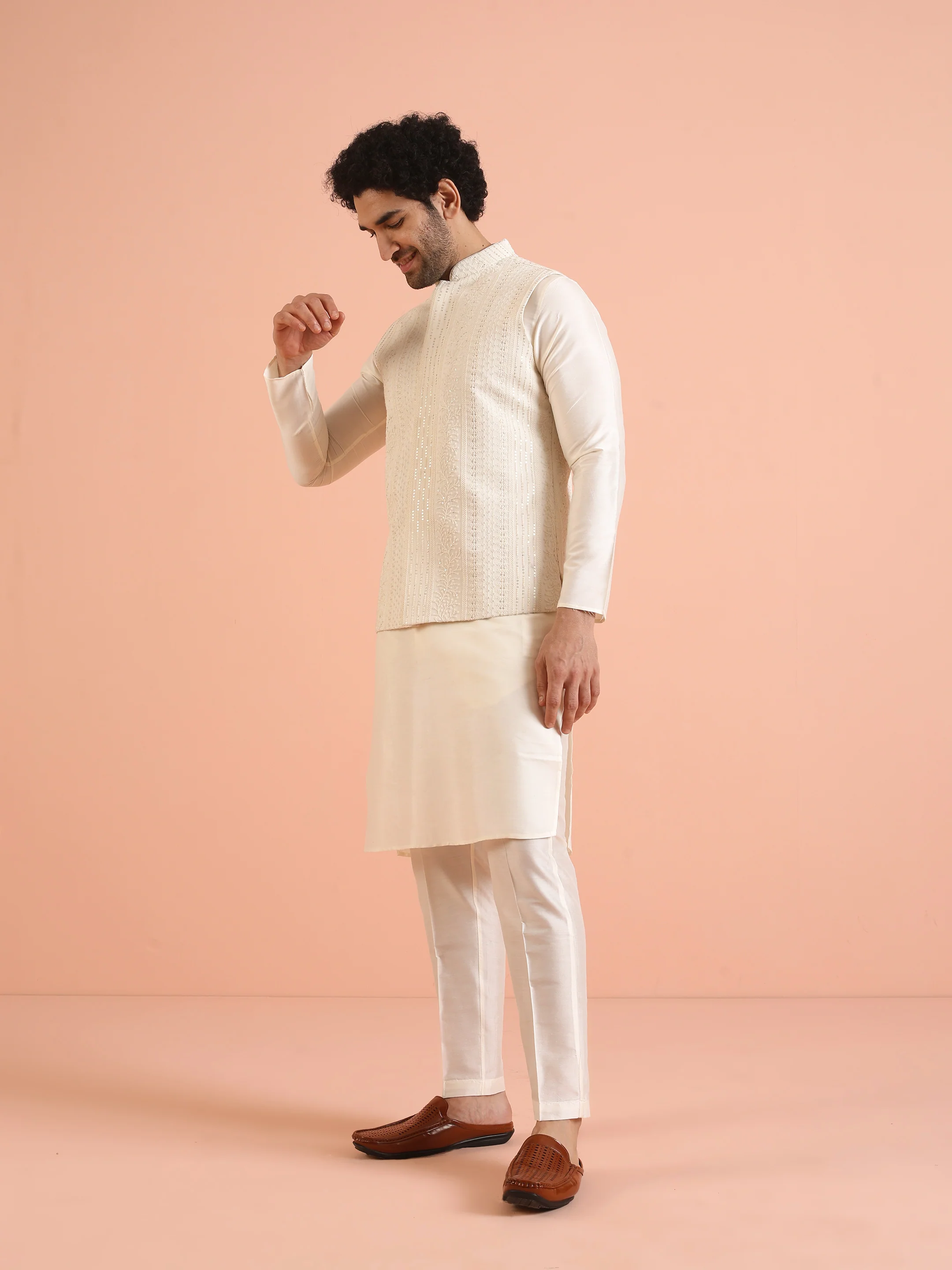 Cream Embroidered Mirror Work Jacket - Image 3