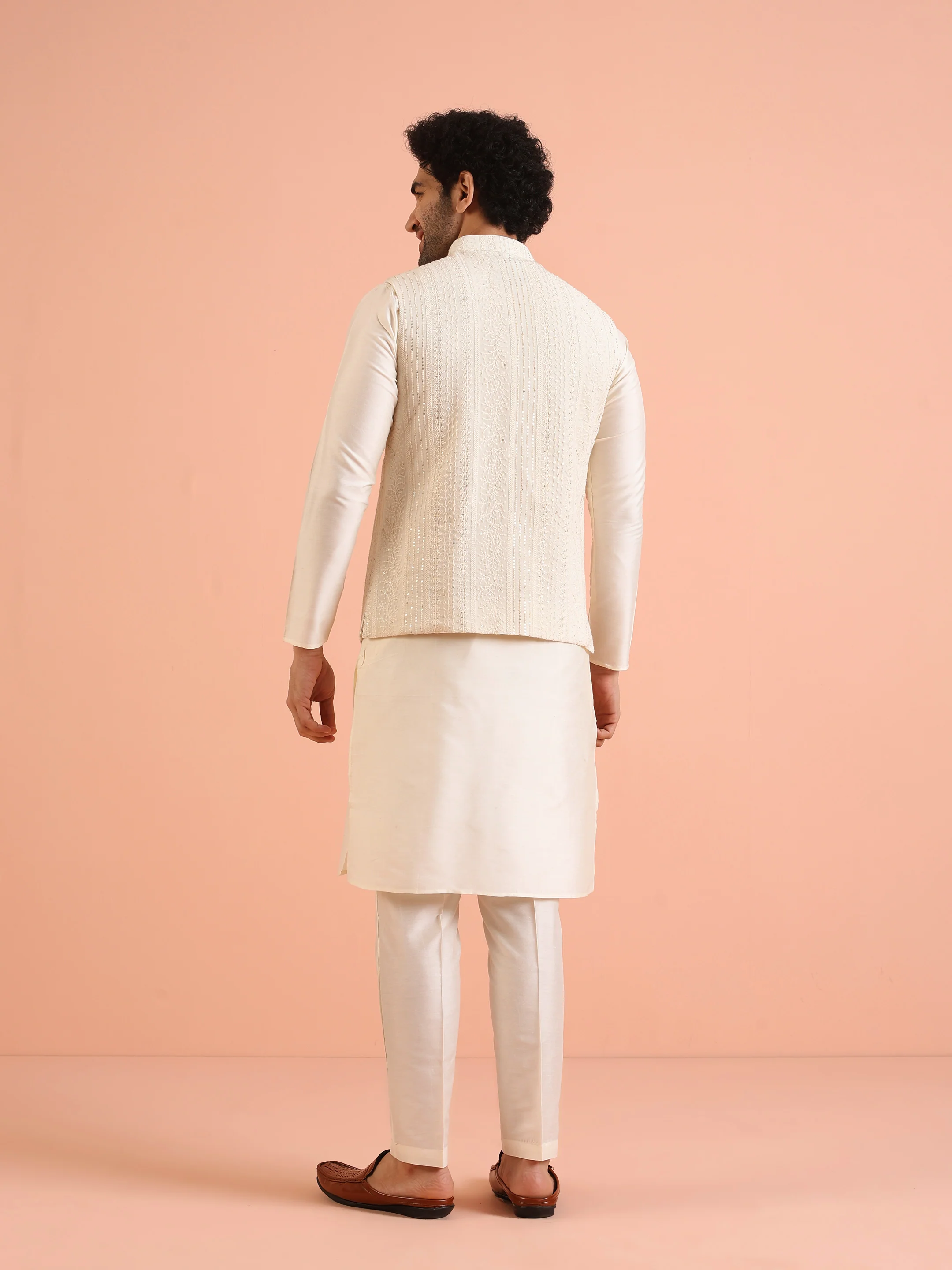 Cream Embroidered Mirror Work Jacket - Image 4