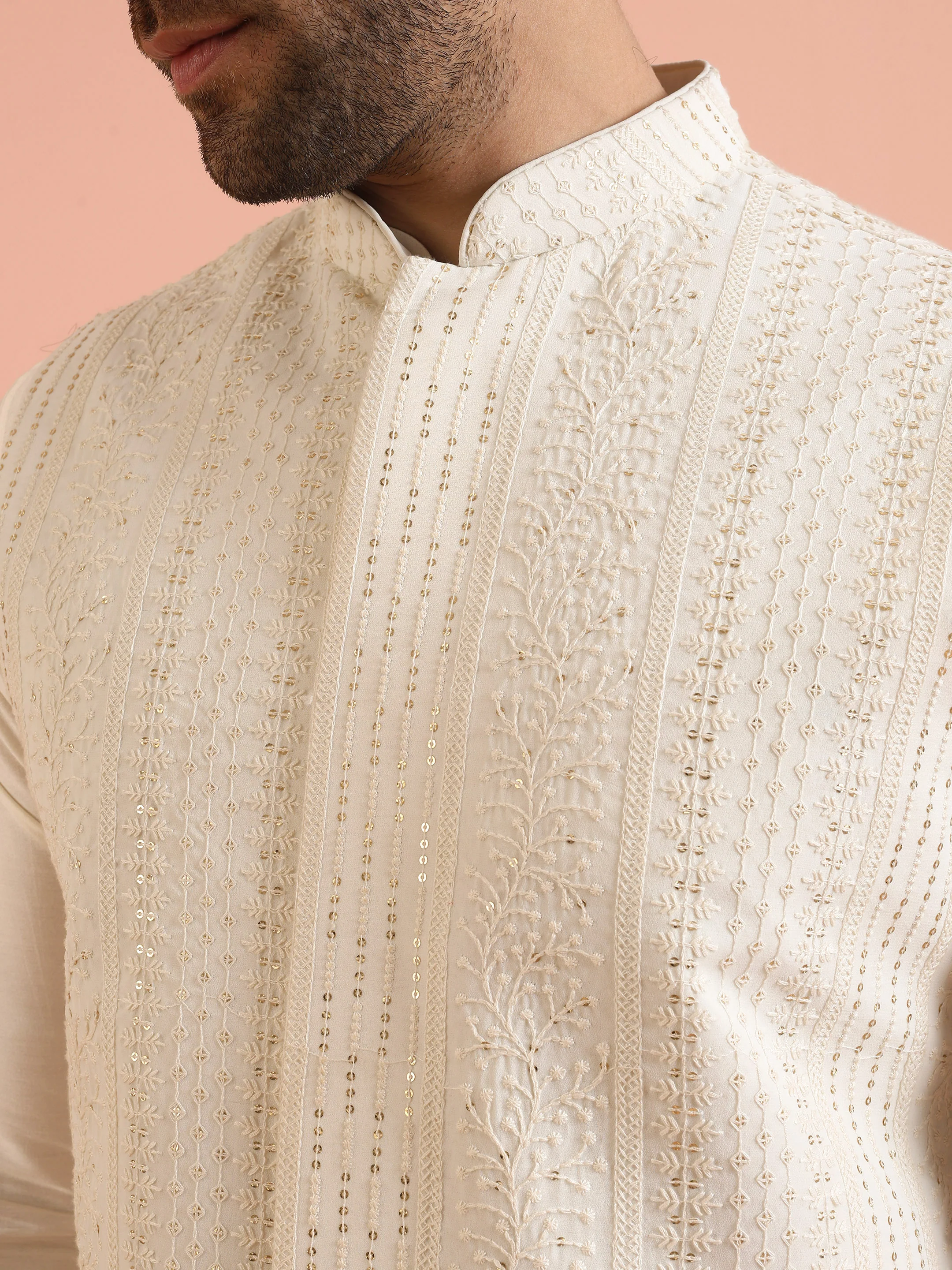 Cream Embroidered Mirror Work Jacket - Image 5