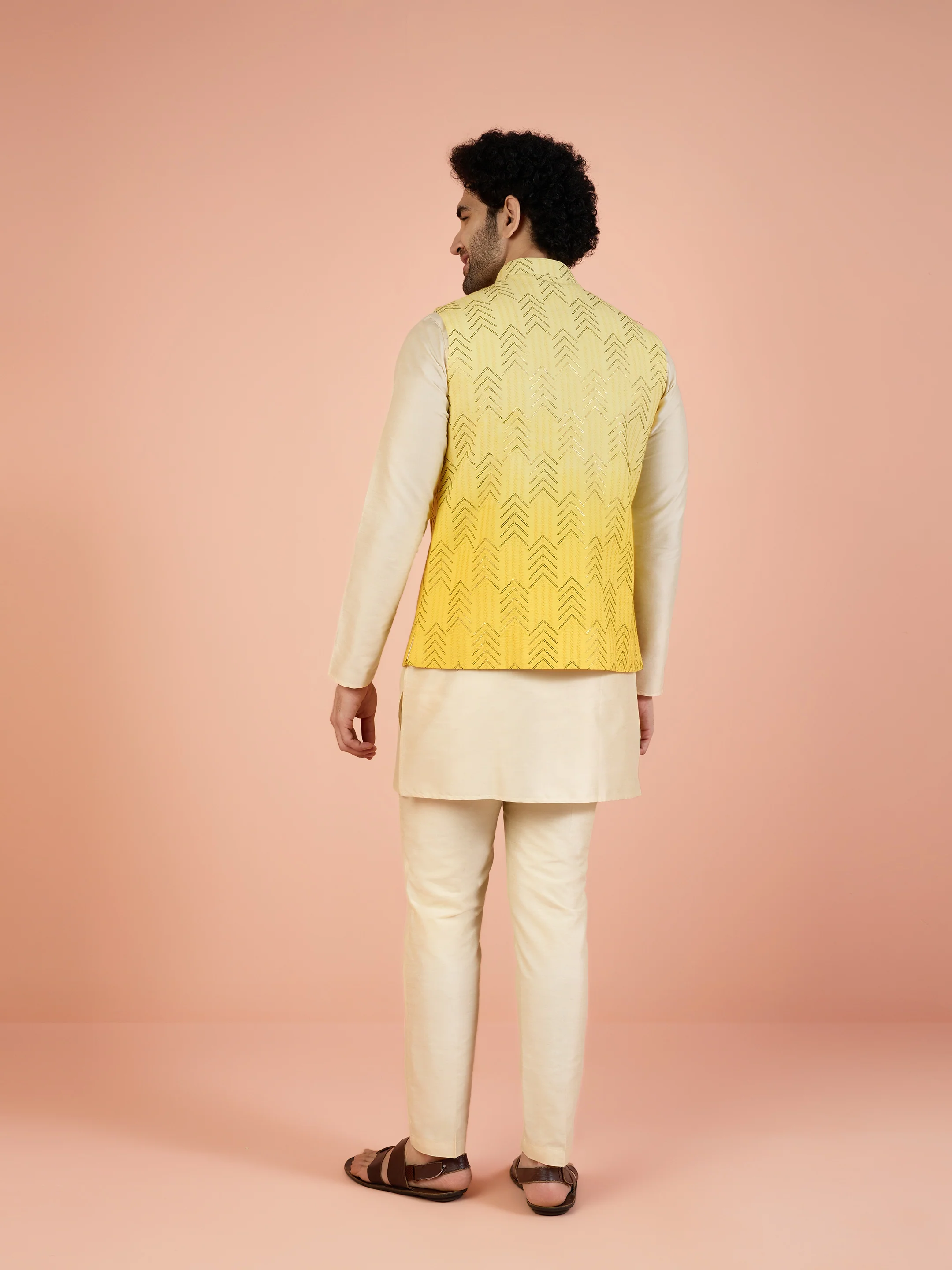 Men Ombre Embellished Sequinned Nehru Jacket - Image 2