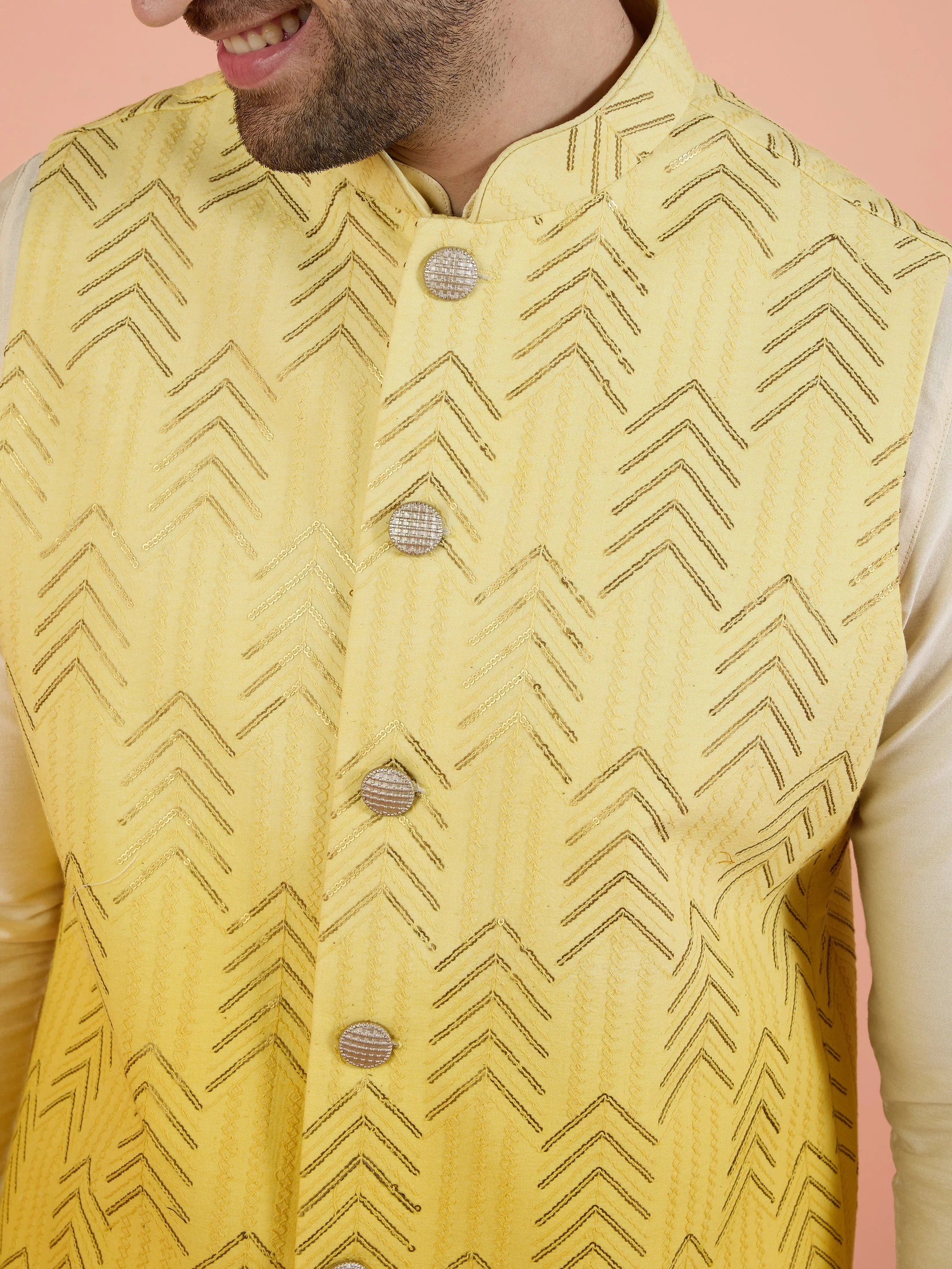 Men Ombre Embellished Sequinned Nehru Jacket - Image 3