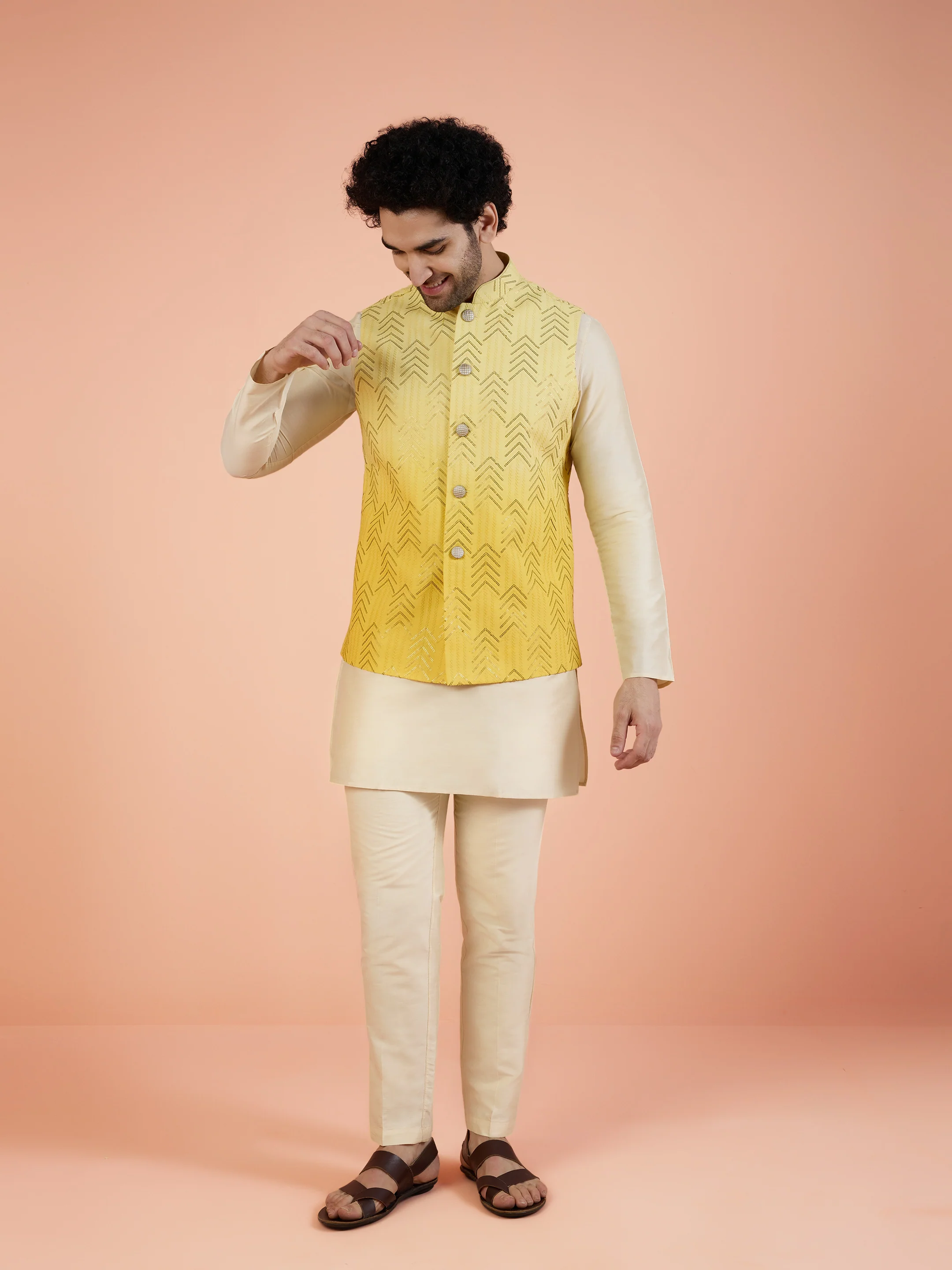 Men Ombre Embellished Sequinned Nehru Jacket - Image 7