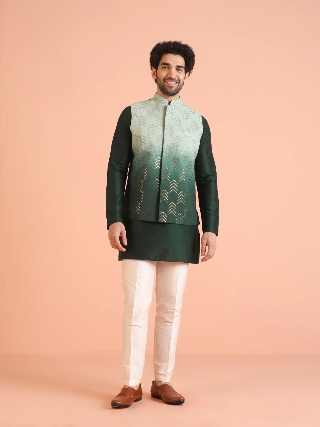 Men Ombre Embellished Sequinned Nehru Jacket - Image 6