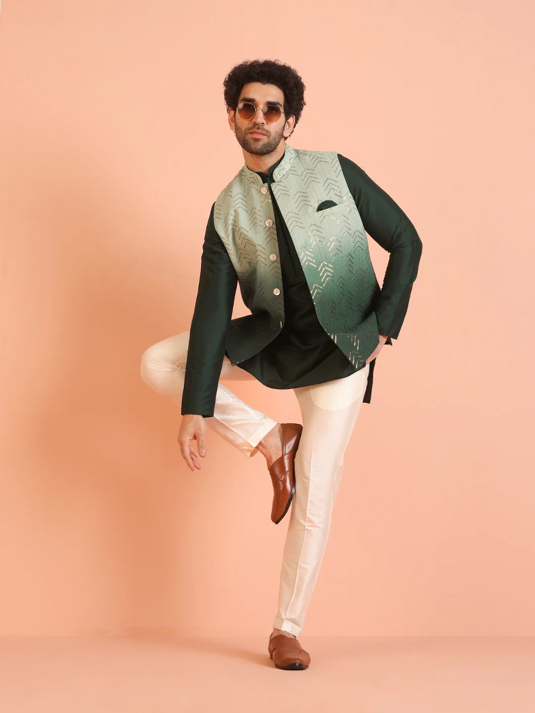 Men Ombre Embellished Sequinned Nehru Jacket - Image 7