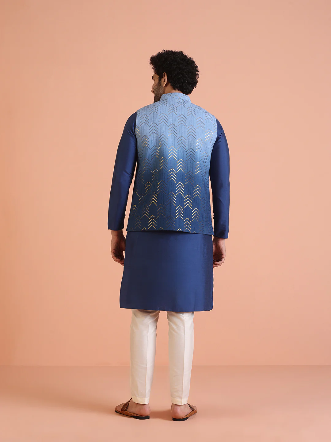Men Ombre Embellished Sequinned Nehru Jacket - Image 4
