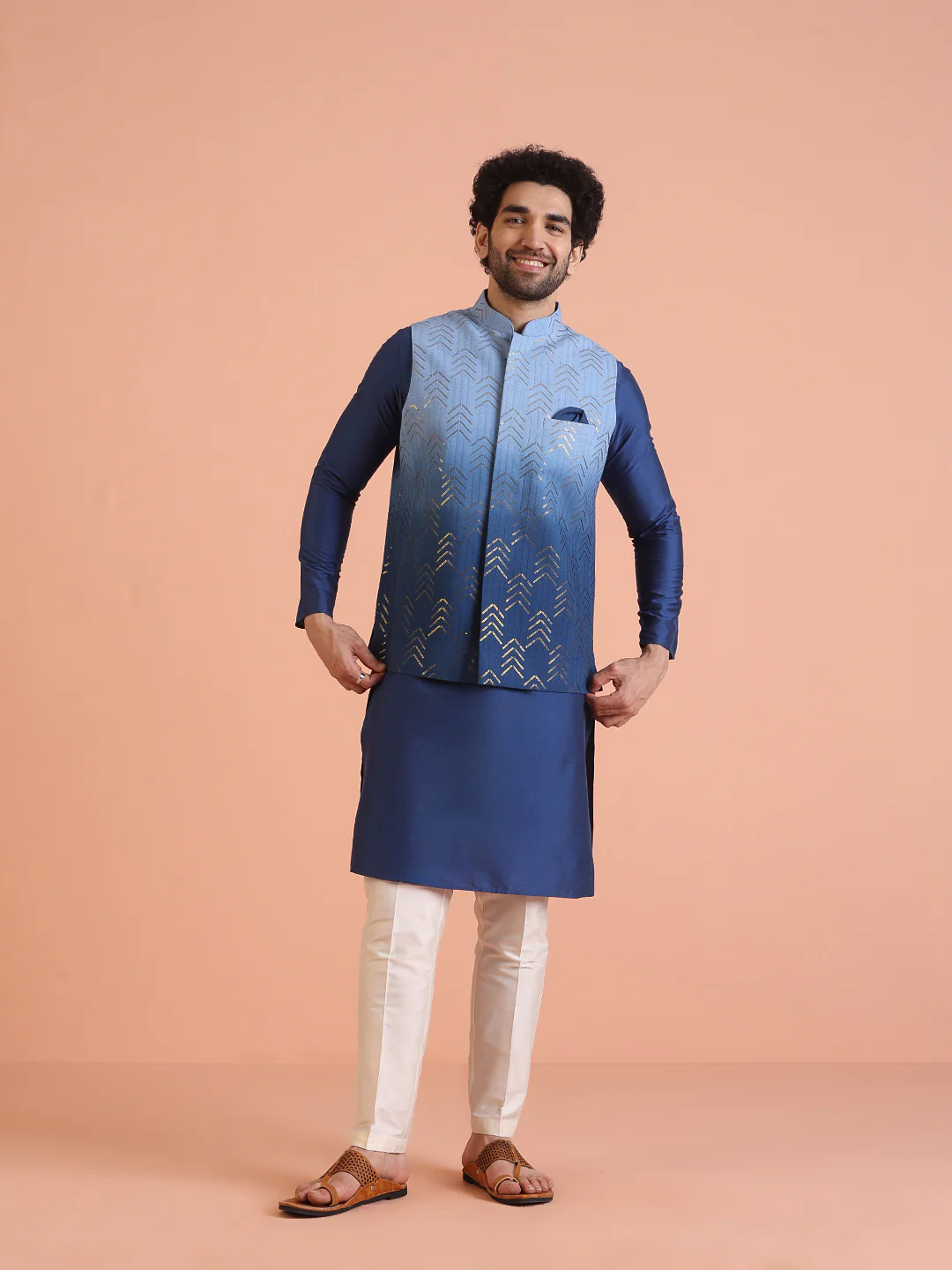 Men Ombre Embellished Sequinned Nehru Jacket - Image 6