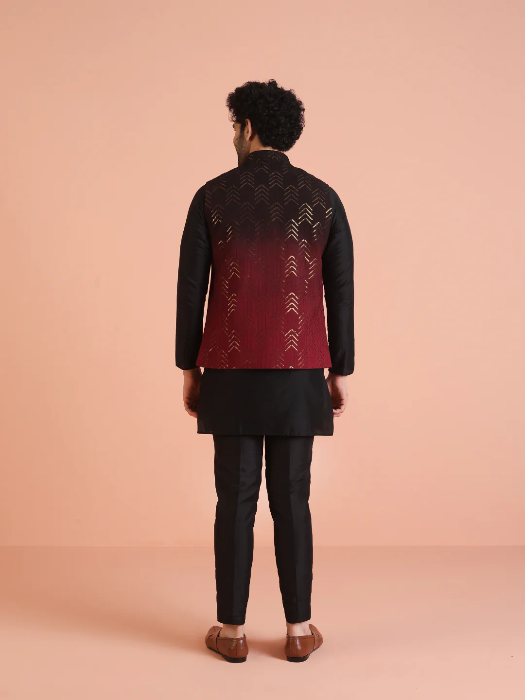 Men Ombre Embellished Sequinned Nehru Jacket - Image 4