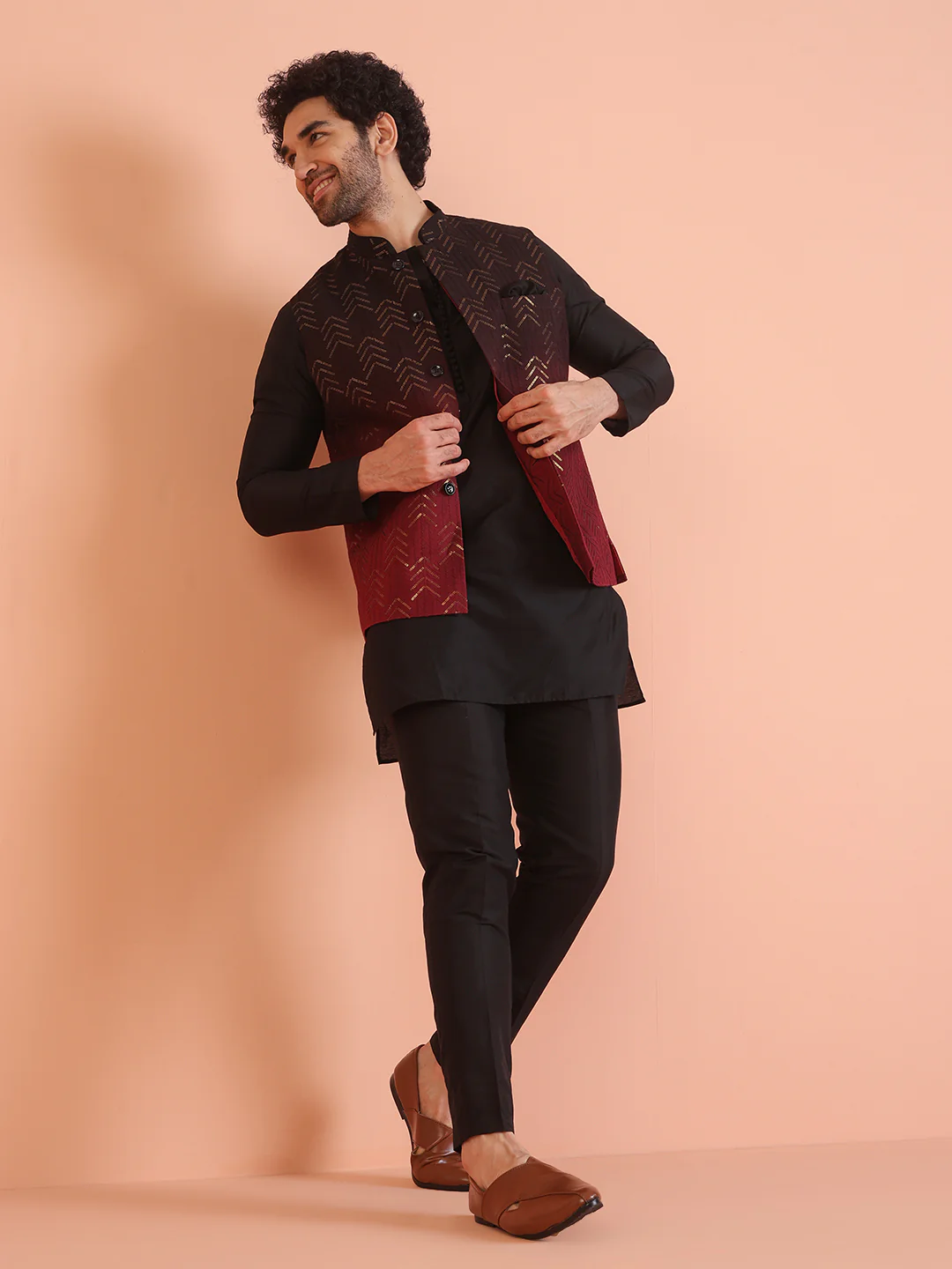 Men Ombre Embellished Sequinned Nehru Jacket - Image 7