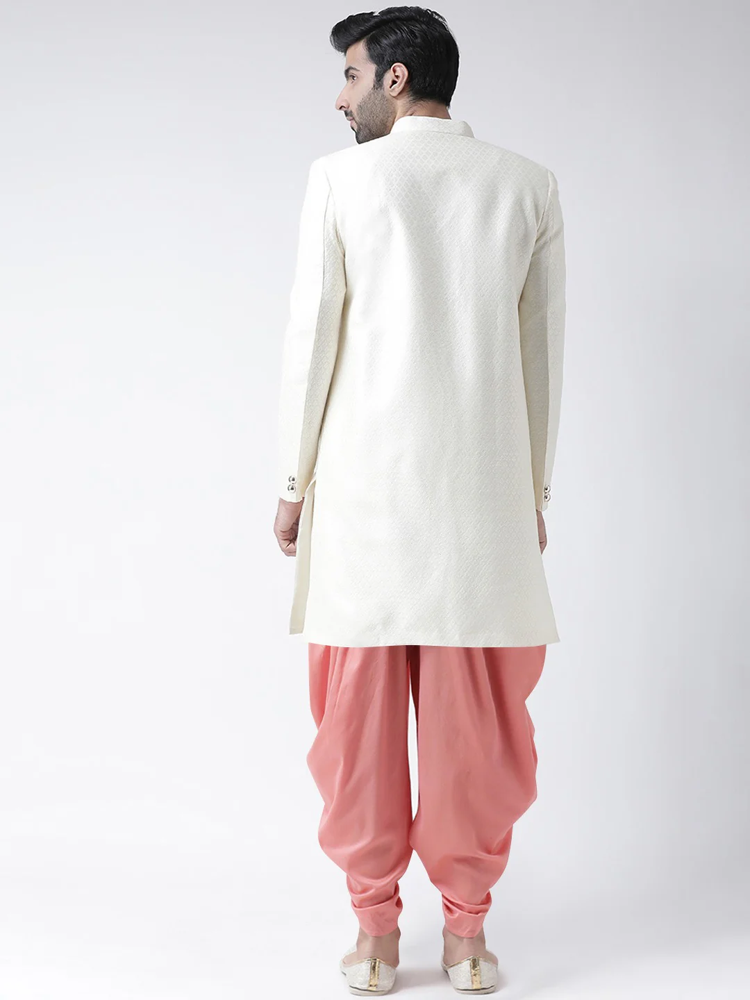 Men's White Indowestern Set With Dhoti - Image 3
