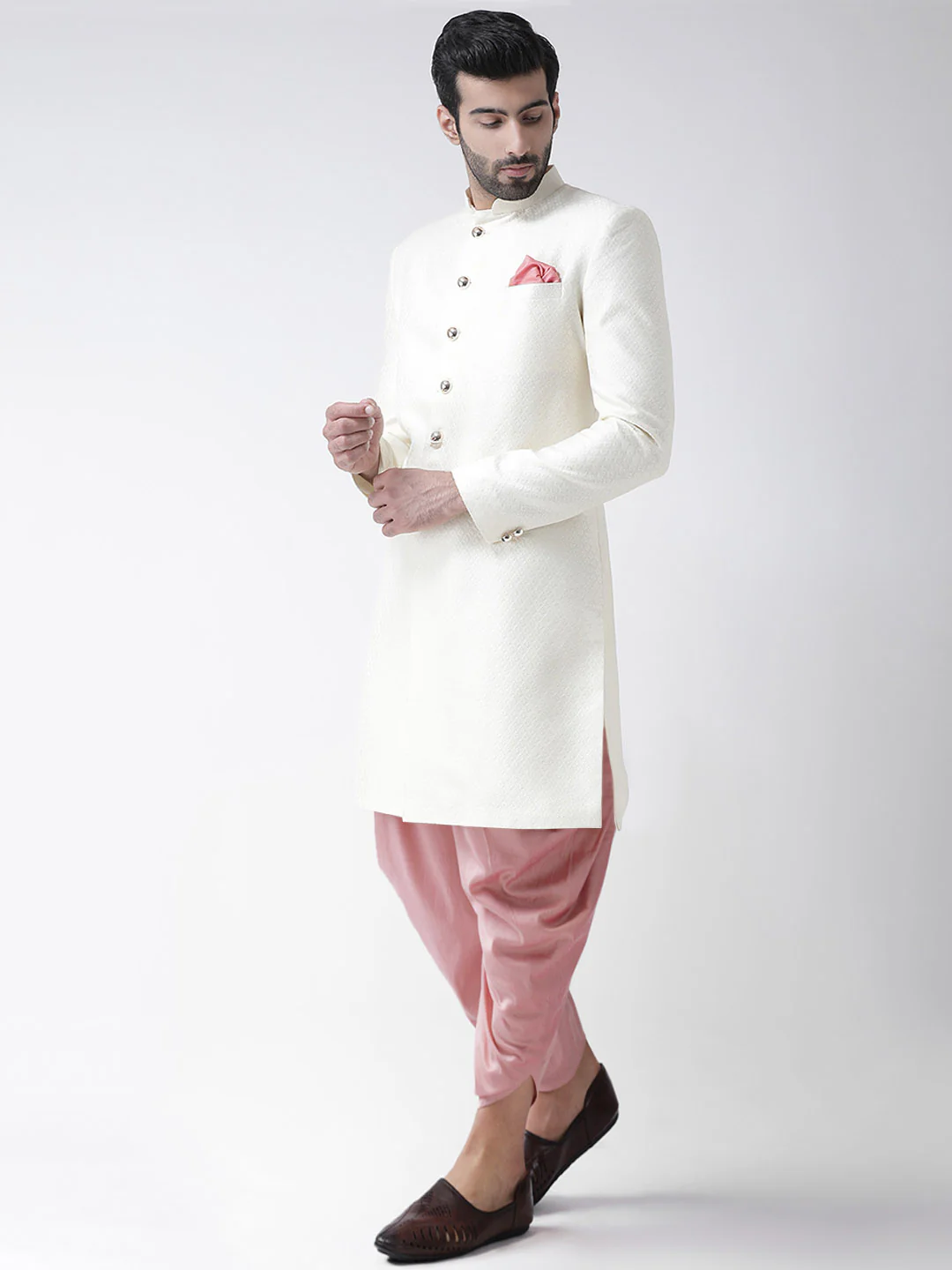 Men's White Indowestern Set With Dhoti - Image 2
