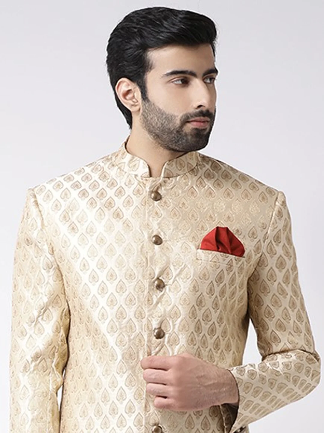 Men's Gold Indowestern Set With Dhoti - Image 4
