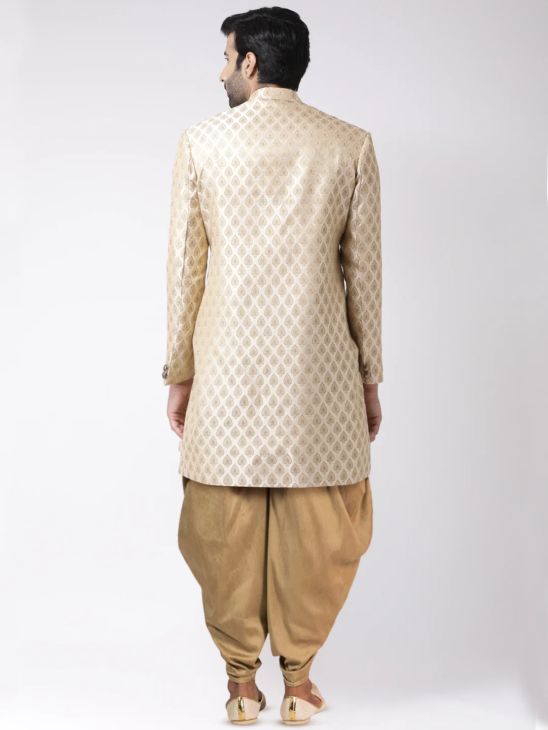 Men's Cream Indowestern Set With Dhoti - Image 4