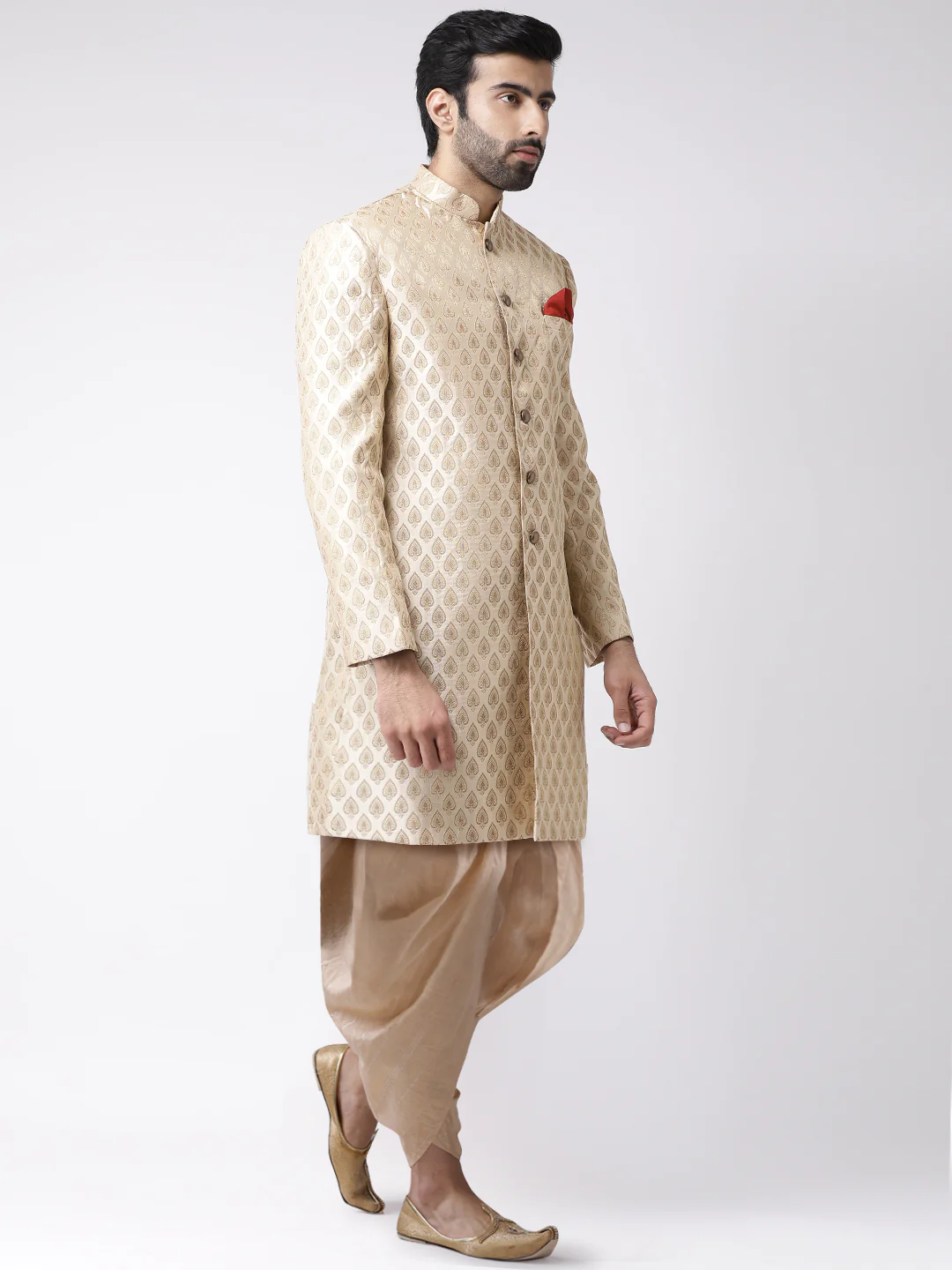 Men's Cream Indowestern Set With Dhoti - Image 2