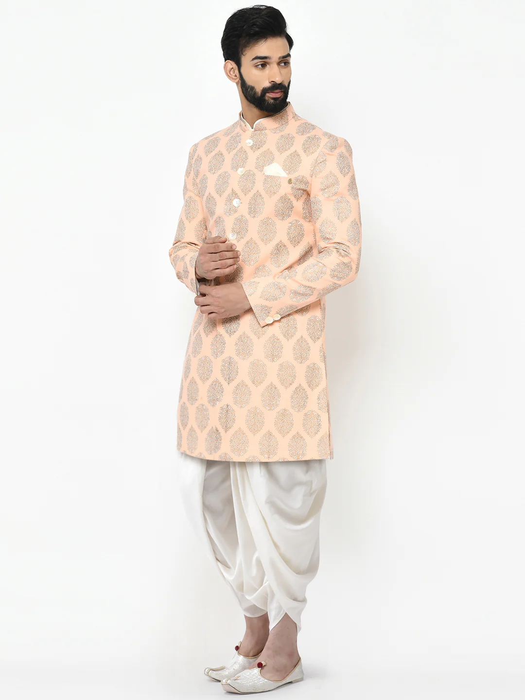 Kisah Men's Pink Indowestern Set With Dhoti - Image 3