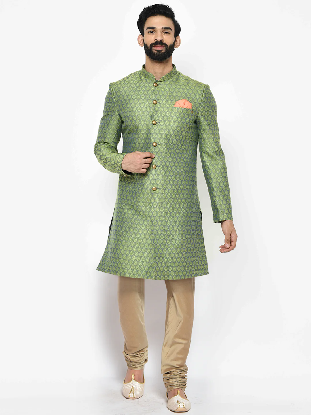 Men's Green Indowestern Set With Churidar