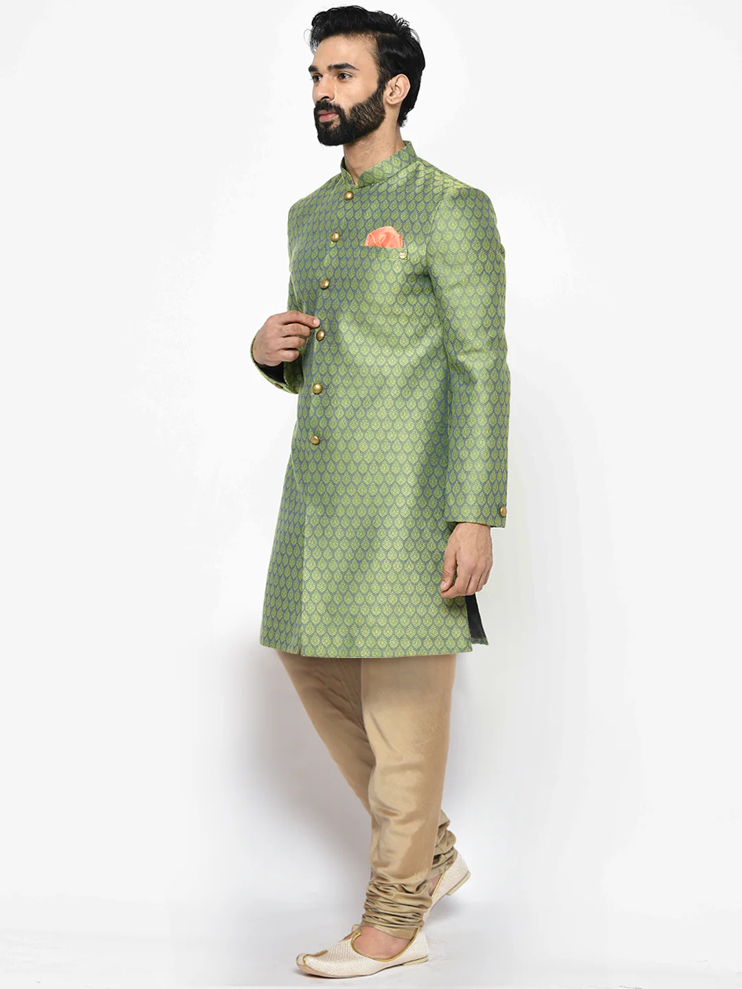 Men's Green Indowestern Set With Churidar - Image 3