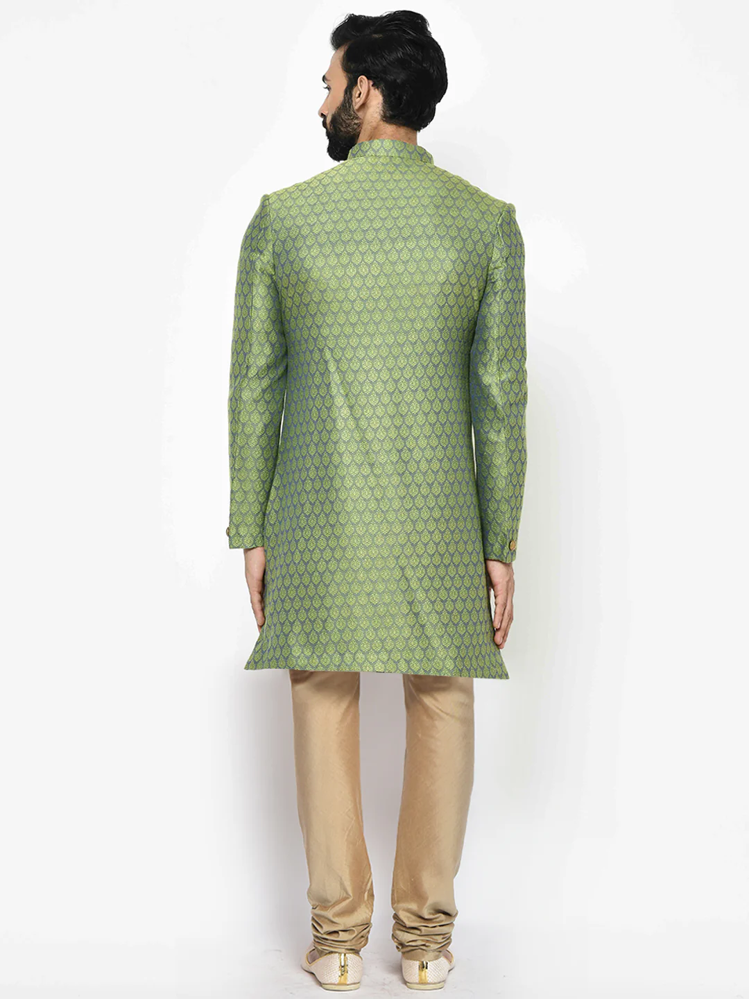 Men's Green Indowestern Set With Churidar - Image 4