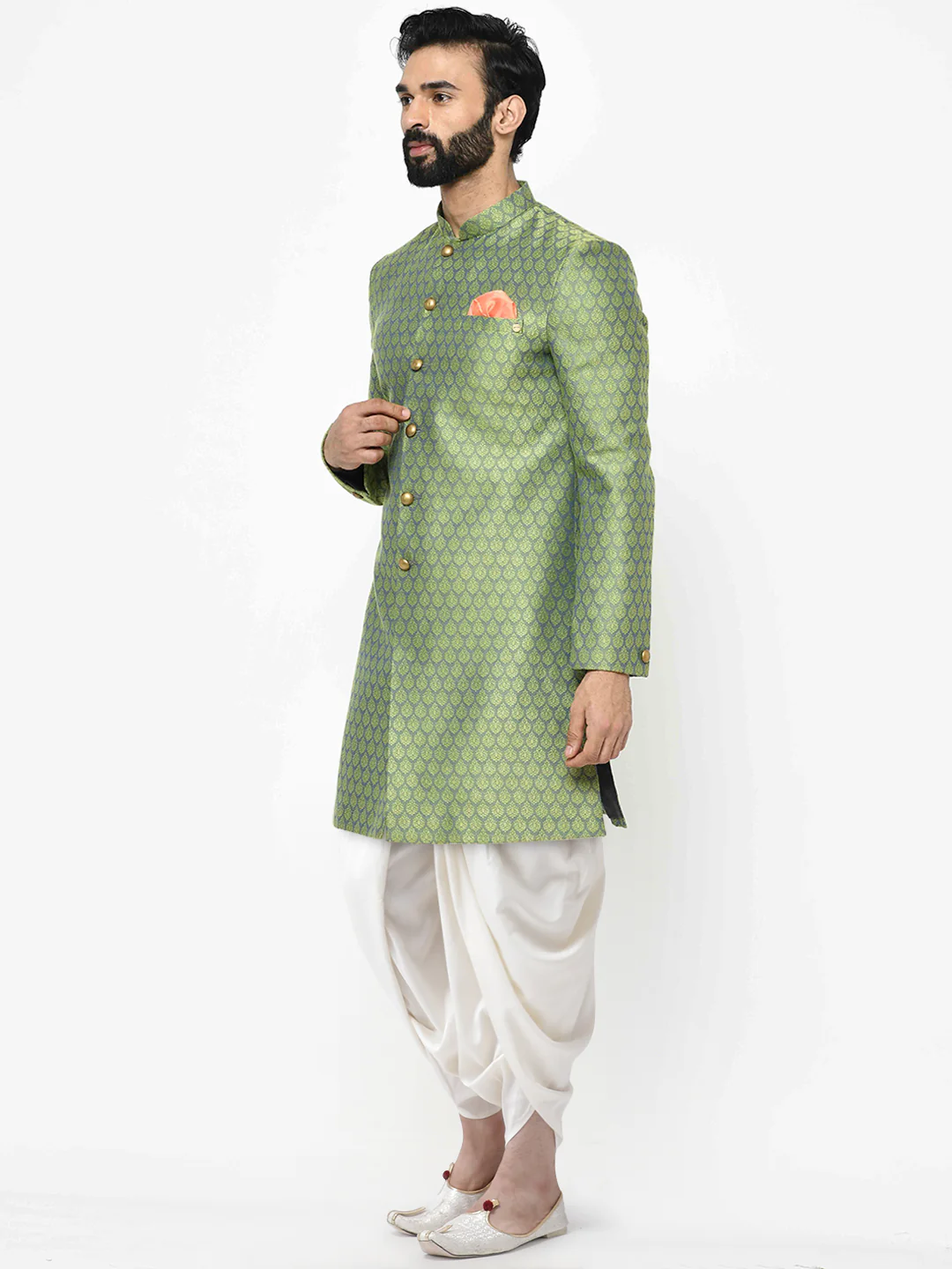 Kisah Men's Green Indowestern Set With Dhoti - Image 3
