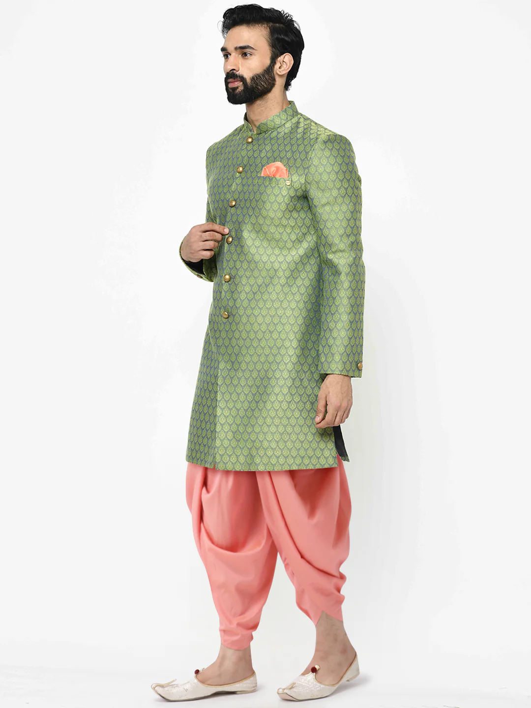Men's Green Indowestern Set With Dhoti - Image 2