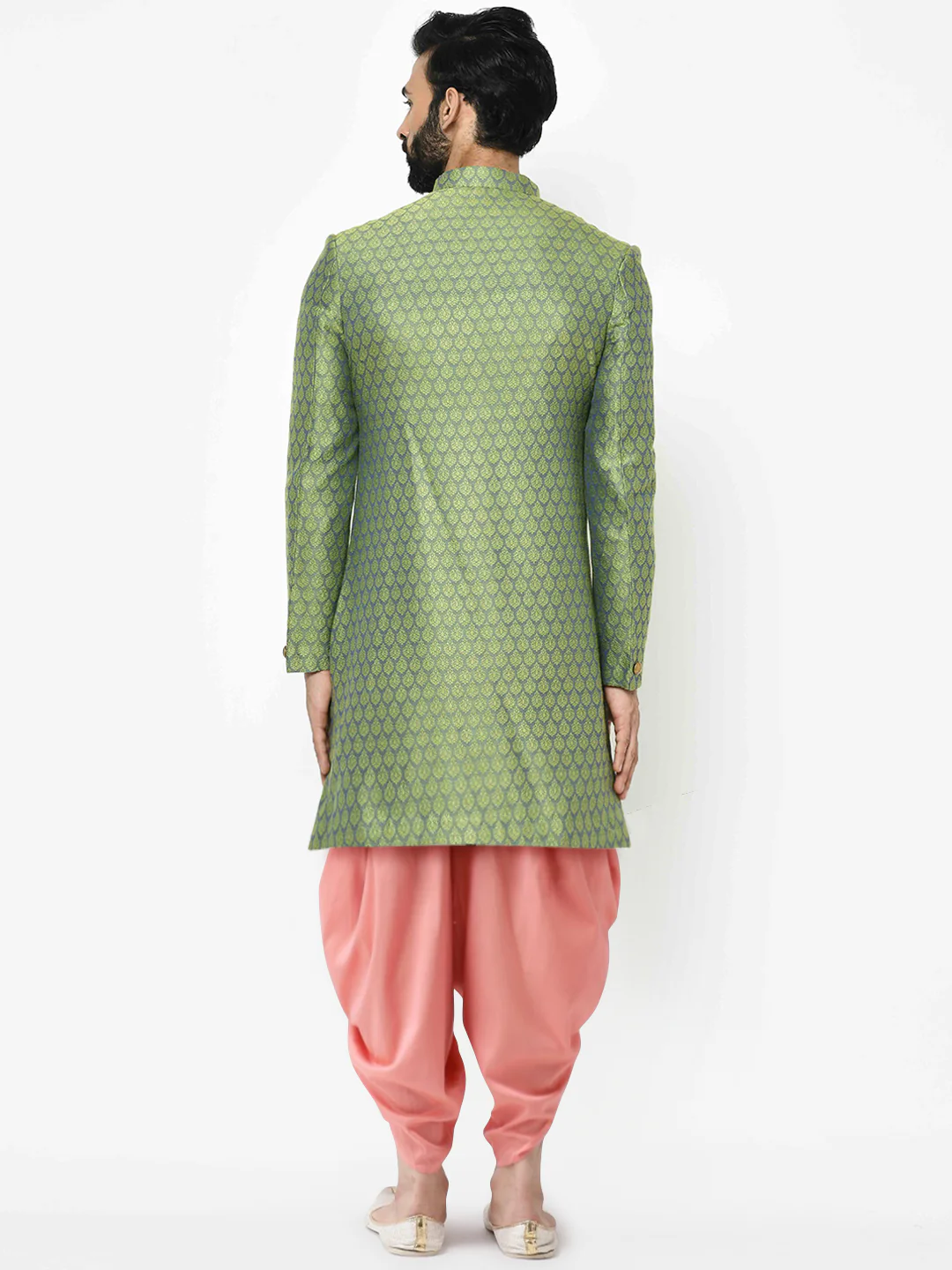 Men's Green Indowestern Set With Dhoti - Image 4