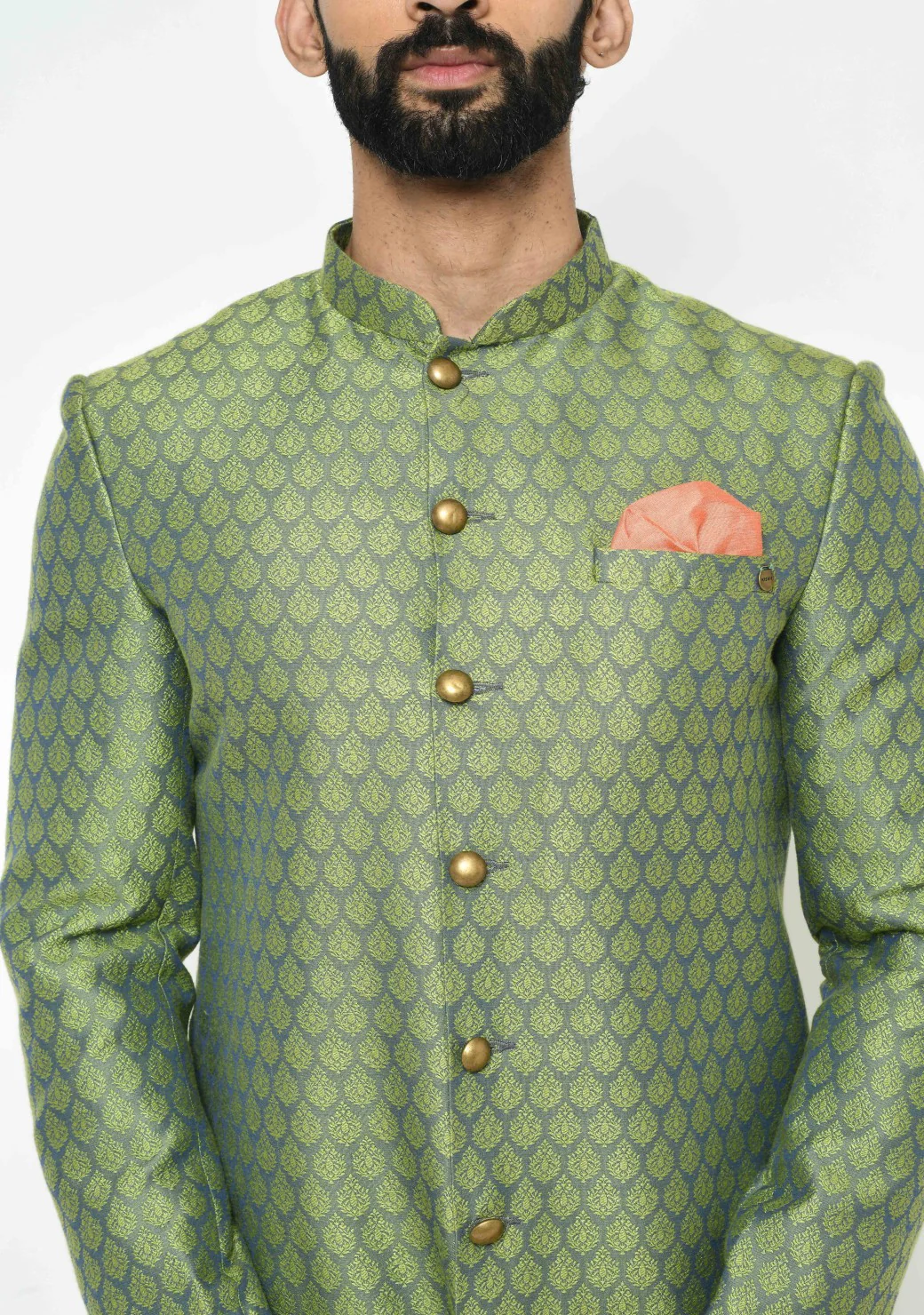Men's Green Indowestern Set With Dhoti - Image 5