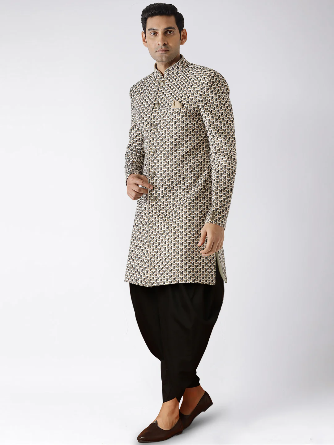 Kisah Men's Grey Indowestern Set With Dhoti - Image 3