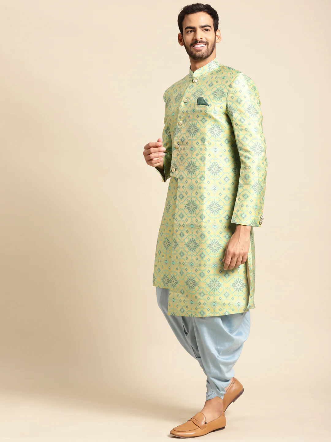 Kisah Men's Yellow Indowestern Set With Dhoti - Image 5
