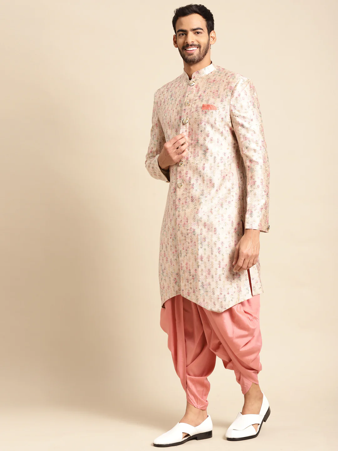 Men's Cream Indowestern Set With Dhoti - Image 2