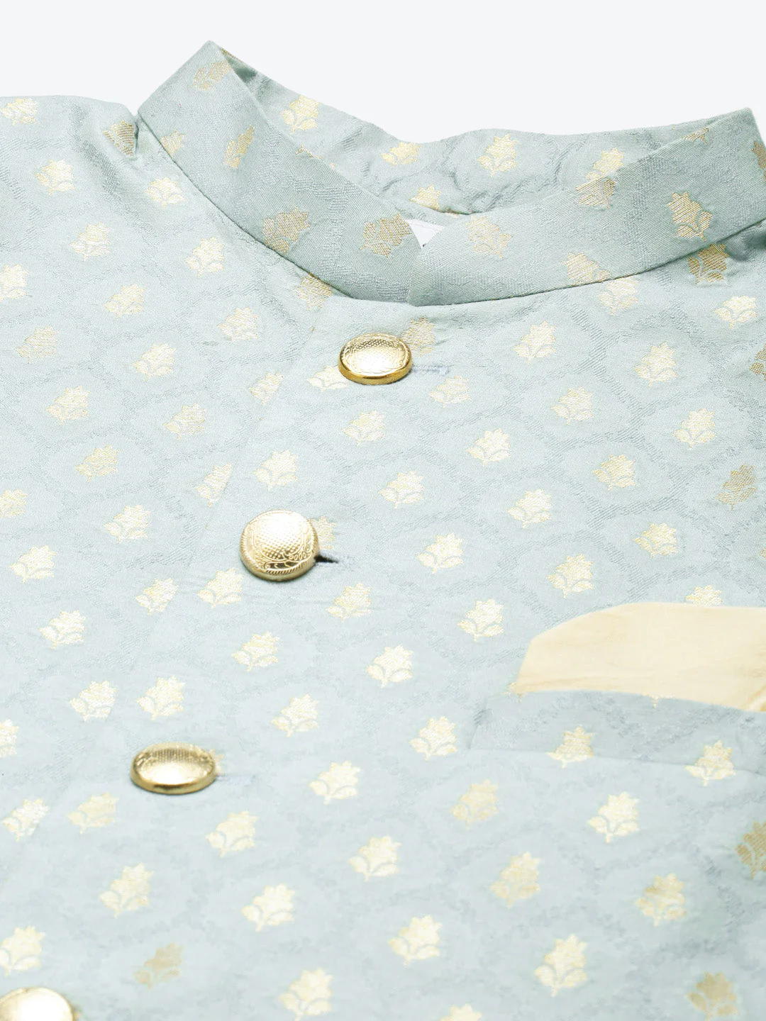Men Blue Textured Indowestern Churidar Set - Image 7