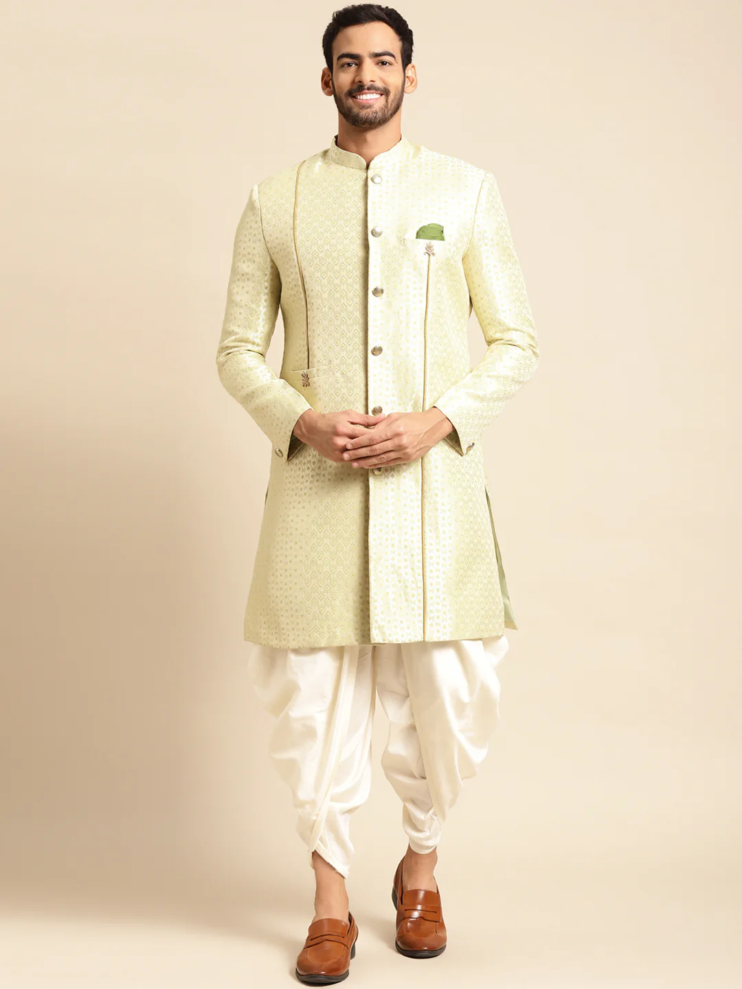 Kisah Men's Gold Indowestern Set With Dhoti - Image 6