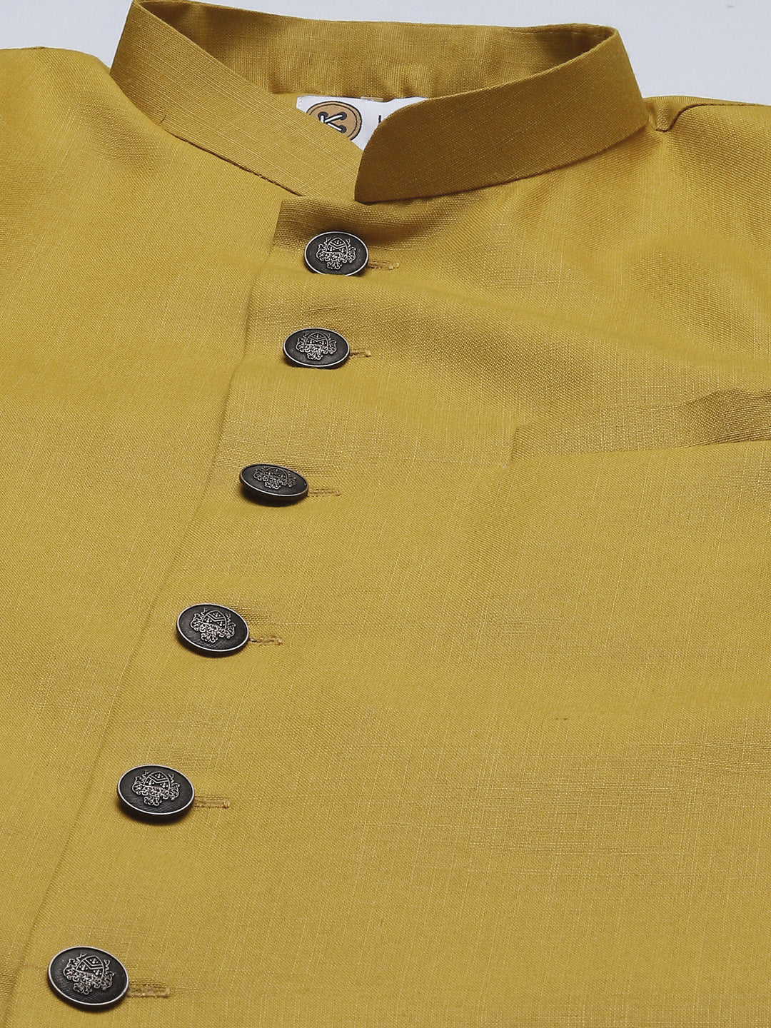 Men Mustard Yellow Solid Indowestern Churidar Set - Image 4