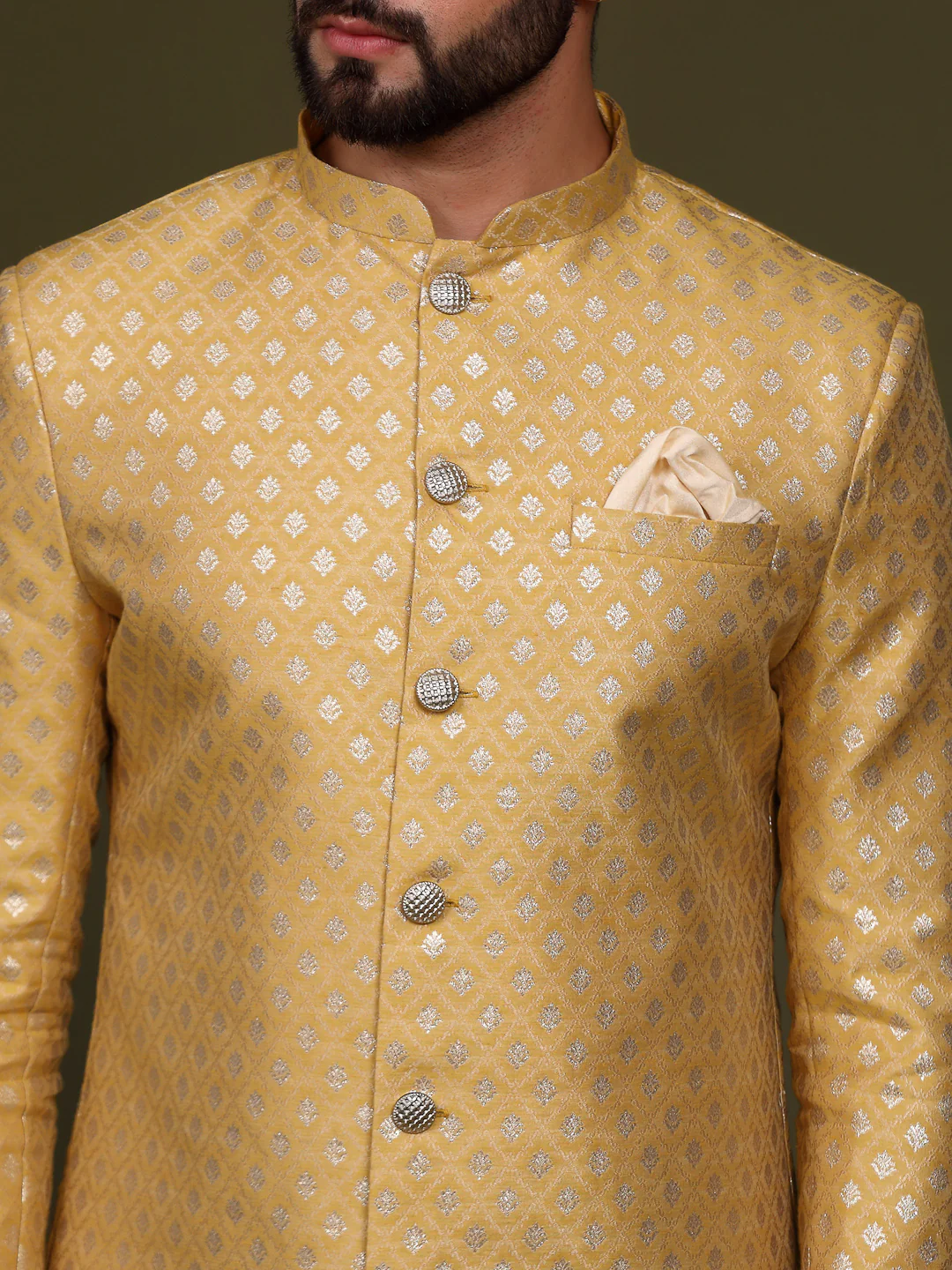 Men's Mustard Indowestern Set With Churidar - Image 7