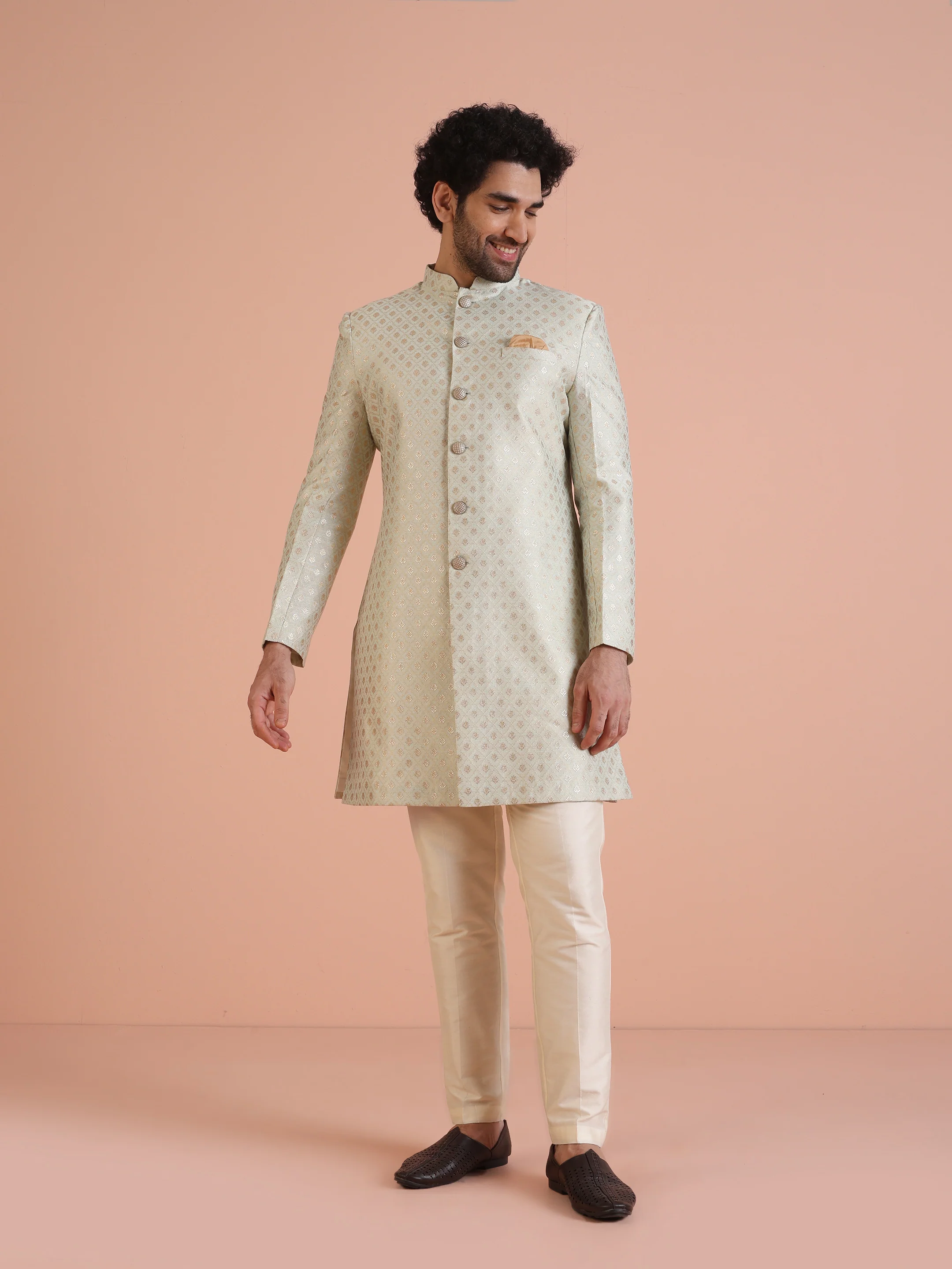 Men's Cream Indowestern Set With Trouser - Image 7